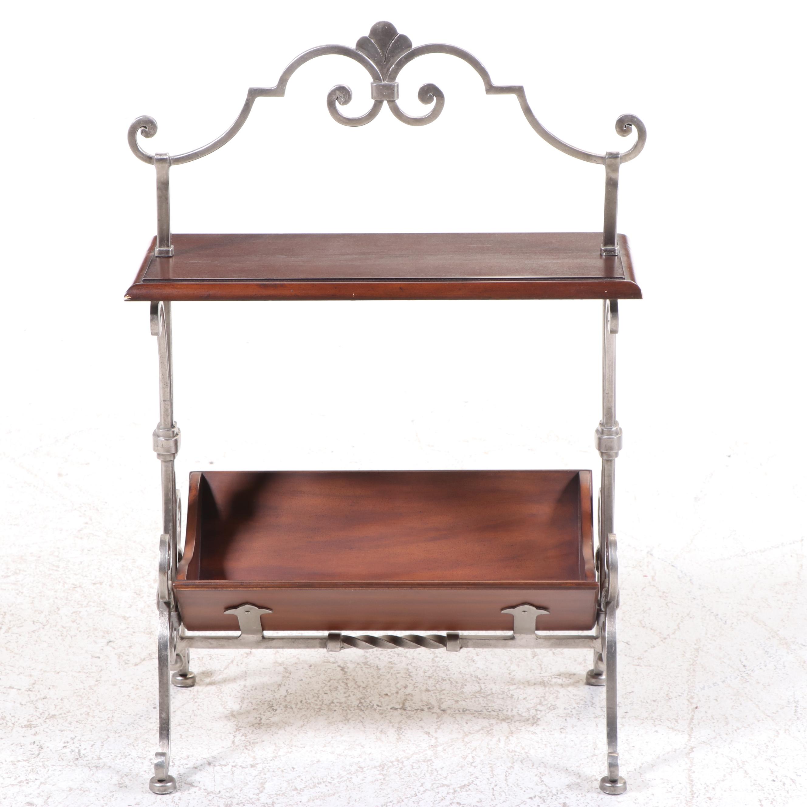 Silver-Gilt Iron and Hardwood Side Table with Book Trough