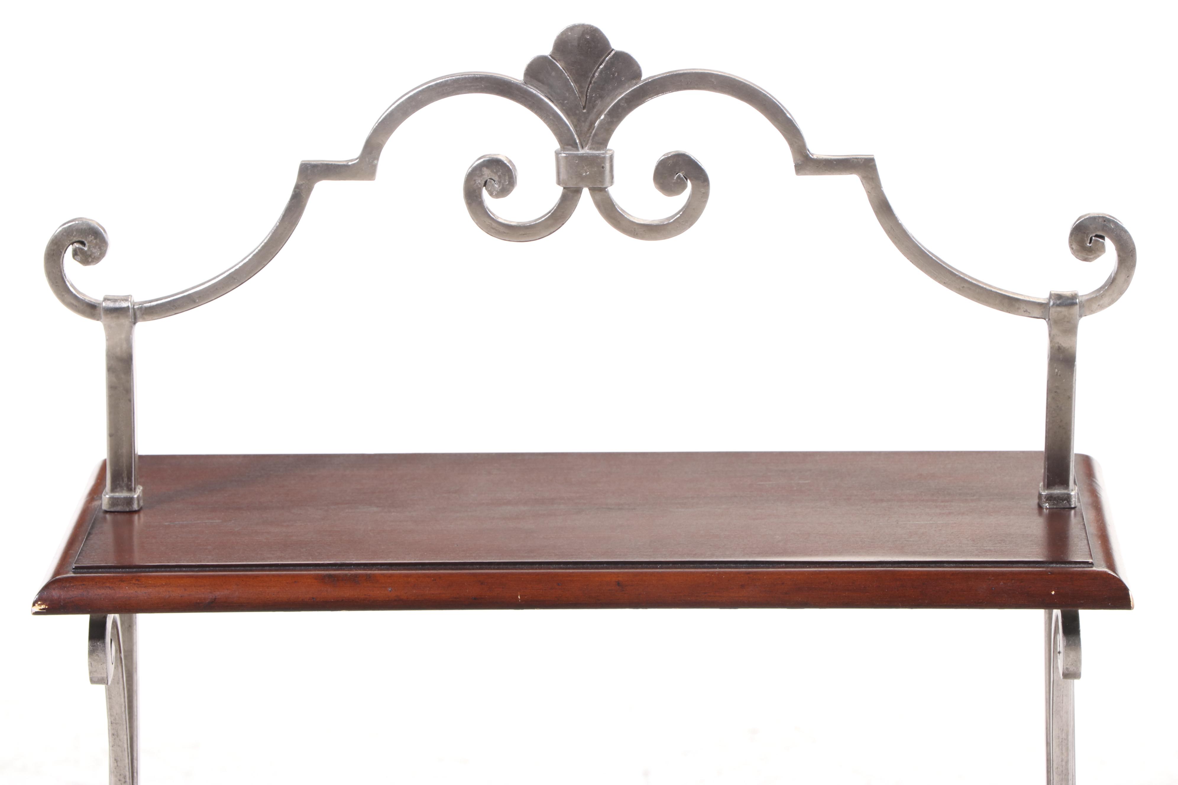 Silver-Gilt Iron and Hardwood Side Table with Book Trough