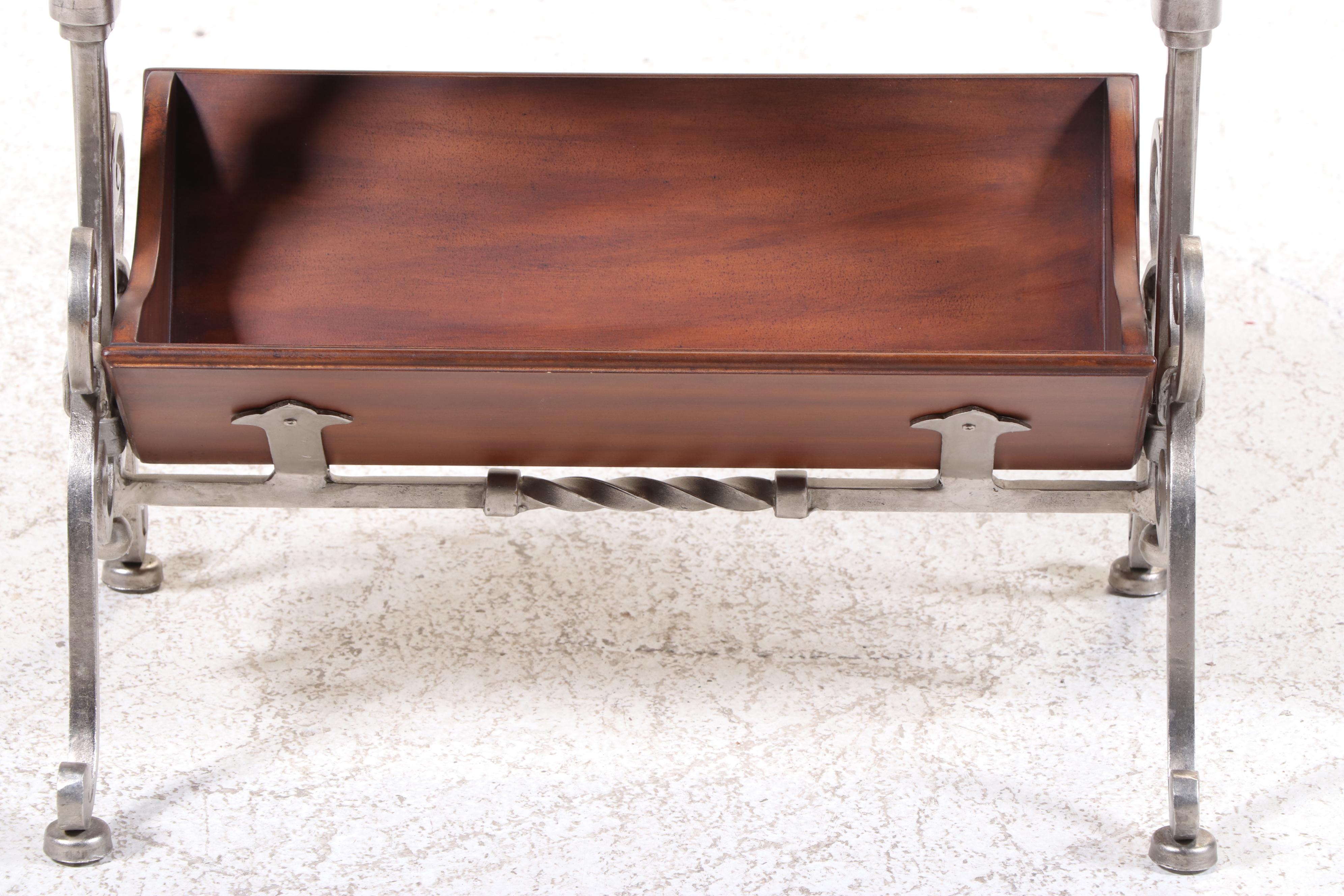 Silver-Gilt Iron and Hardwood Side Table with Book Trough