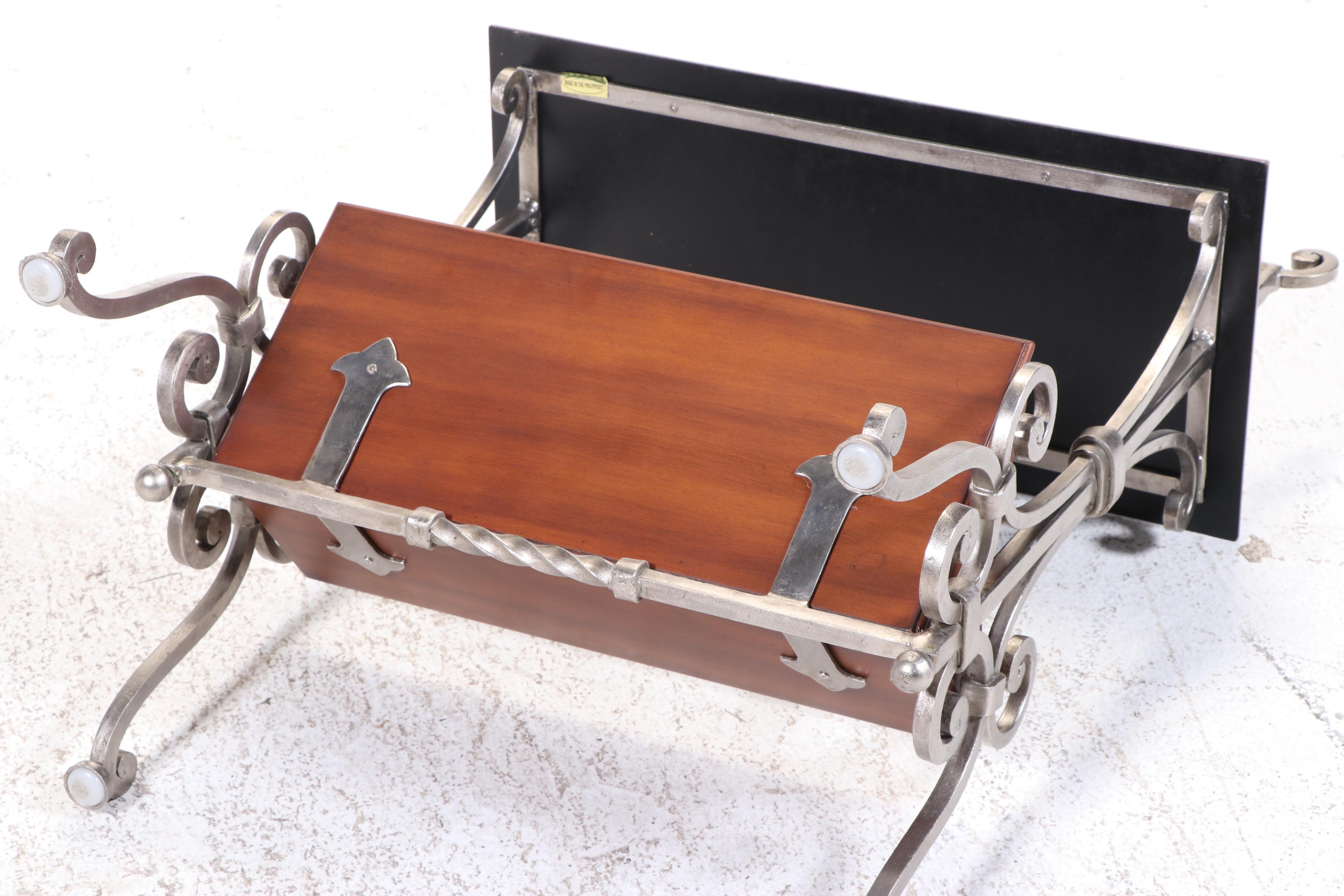 Silver-Gilt Iron and Hardwood Side Table with Book Trough