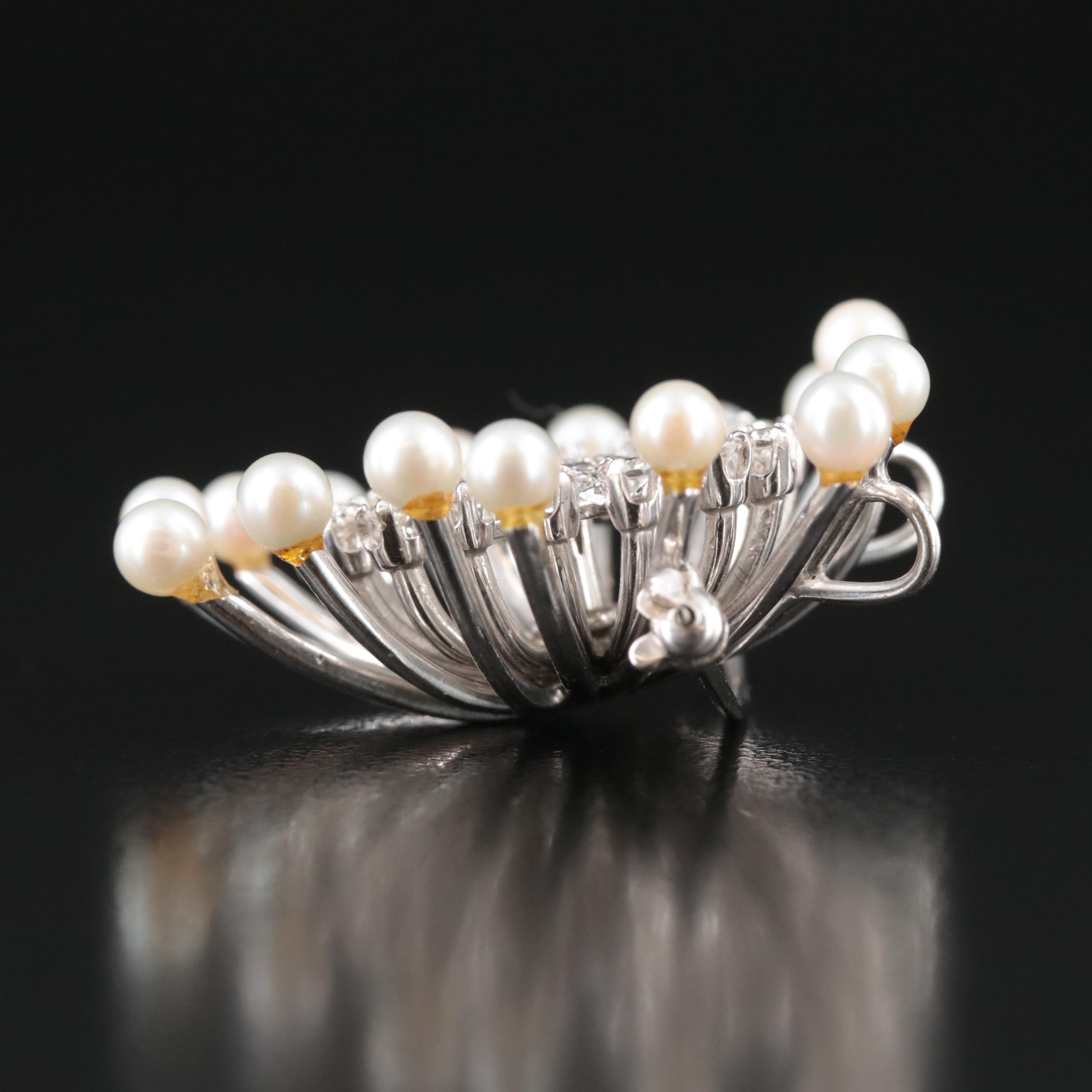 14K 1.13 CTW Diamond and Pearl Heart Converter Brooch/Pendant