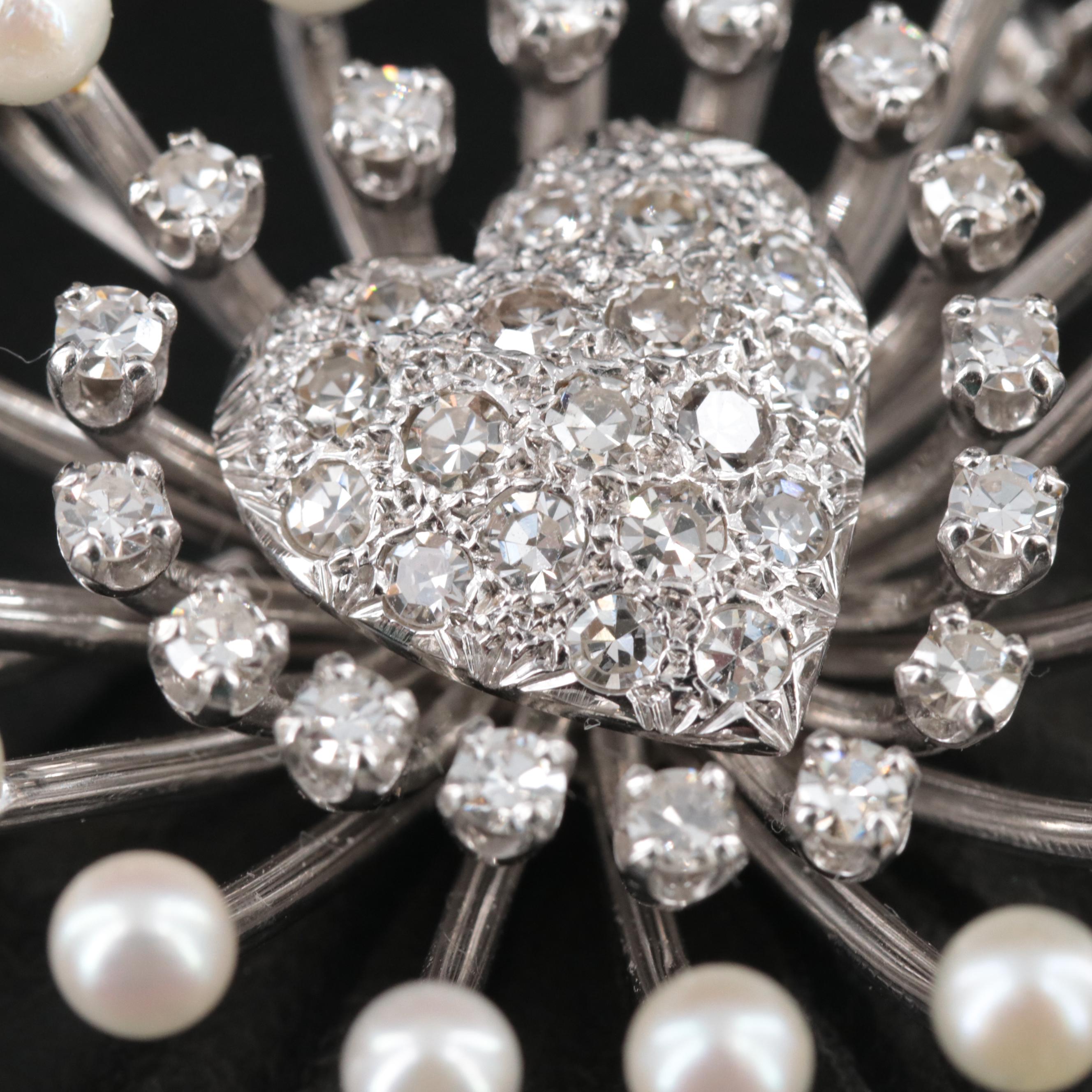 14K 1.13 CTW Diamond and Pearl Heart Converter Brooch/Pendant