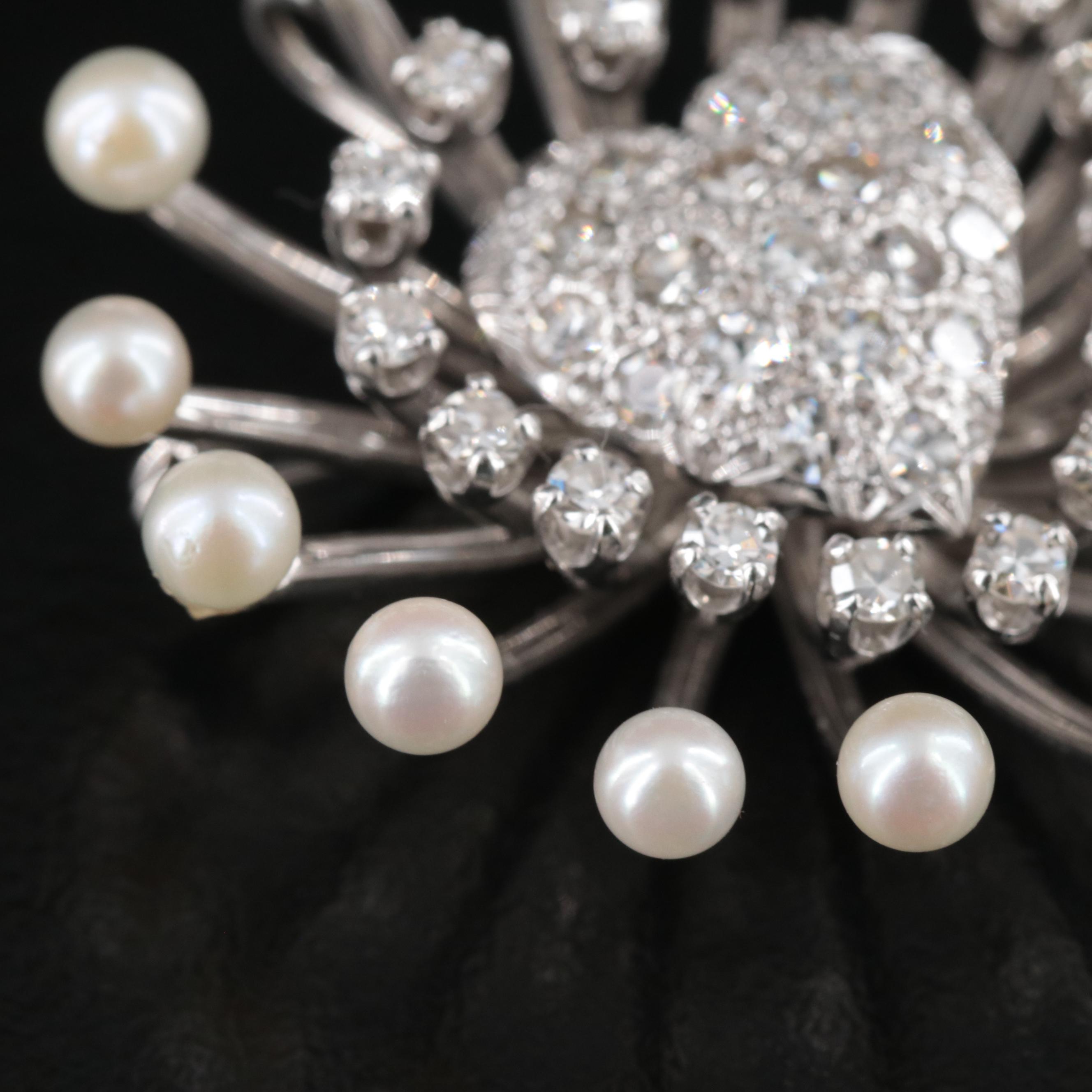 14K 1.13 CTW Diamond and Pearl Heart Converter Brooch/Pendant