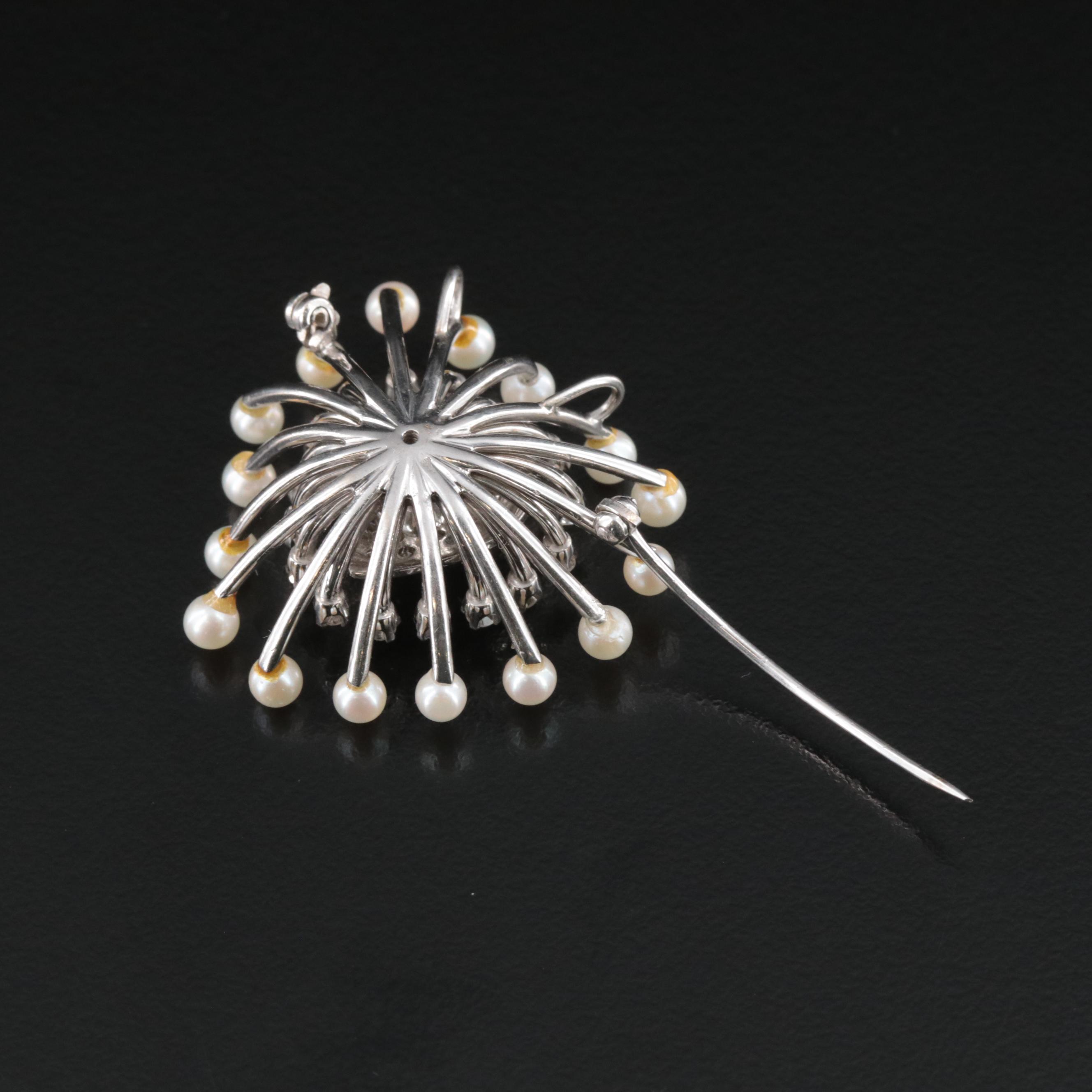 14K 1.13 CTW Diamond and Pearl Heart Converter Brooch/Pendant