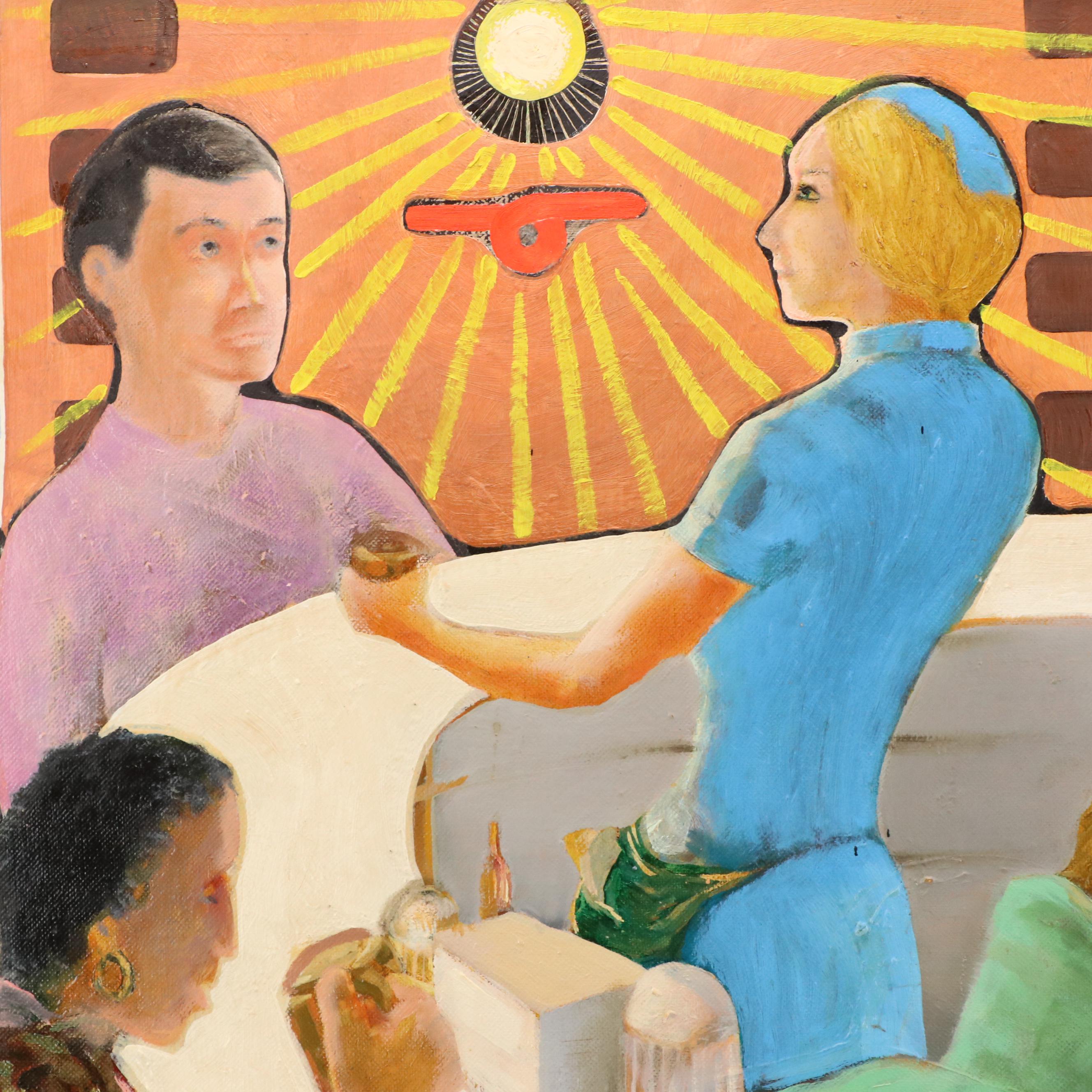 Kenneth Corbin Brooks Oil Painting of Cafe Scene, 1997