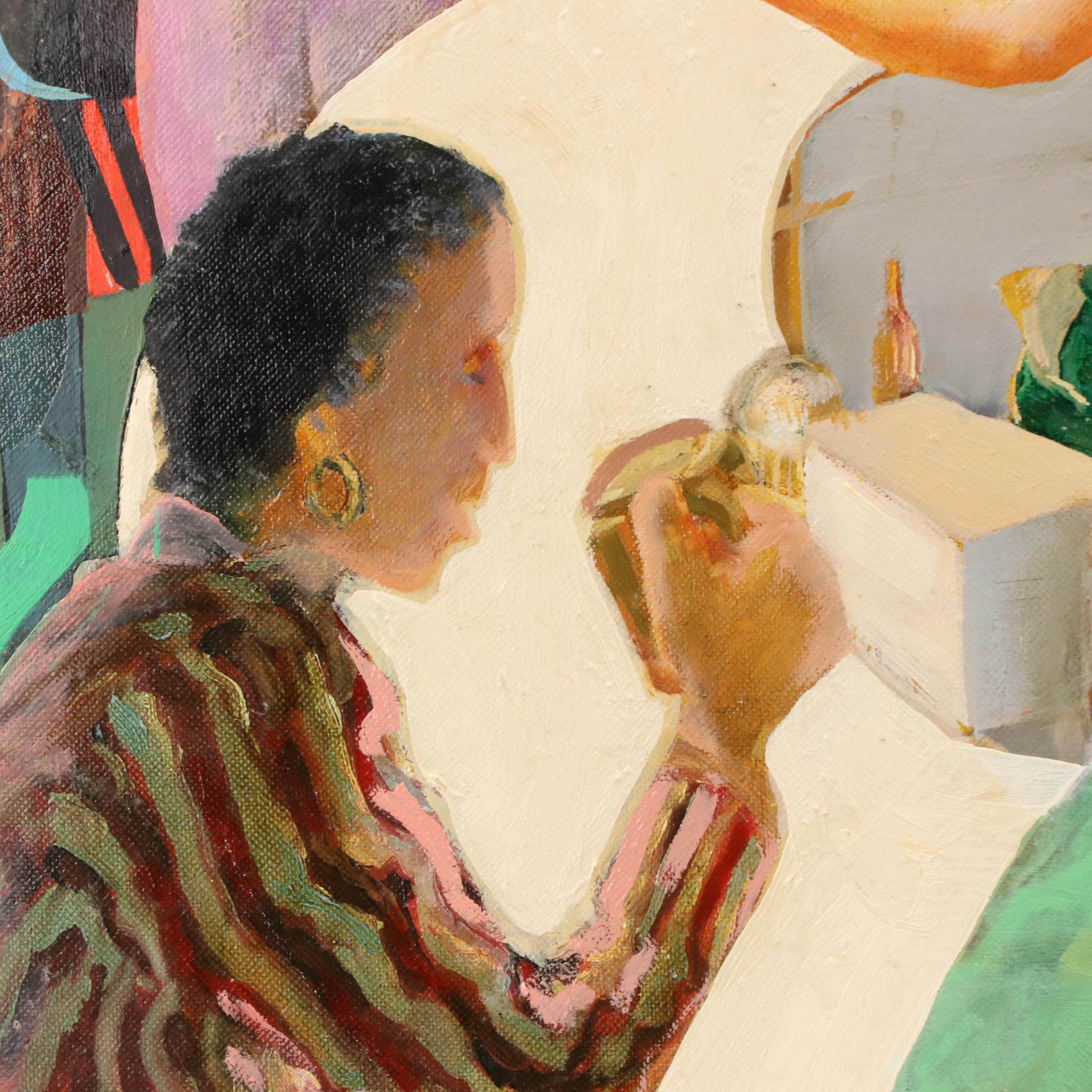 Kenneth Corbin Brooks Oil Painting of Cafe Scene, 1997