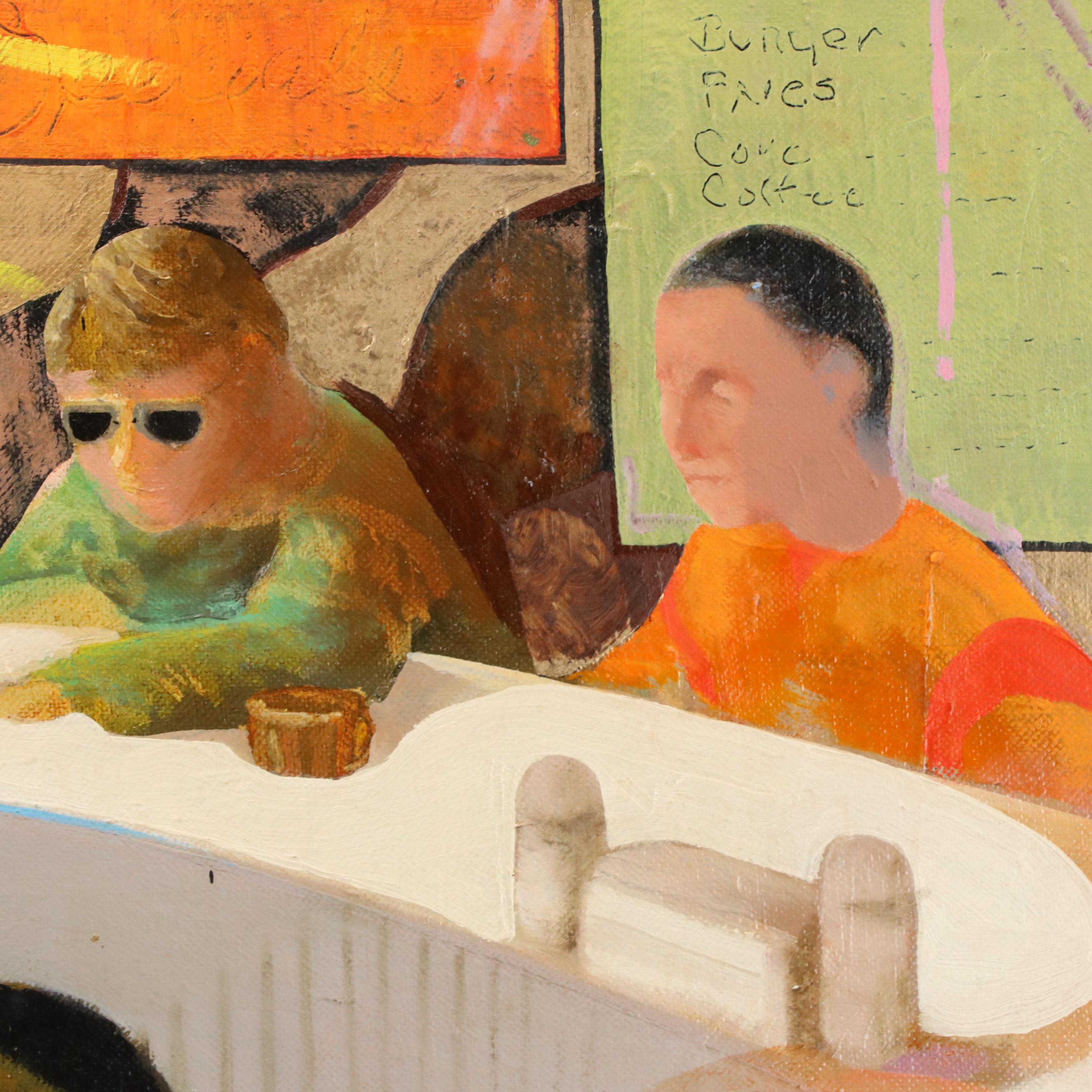 Kenneth Corbin Brooks Oil Painting of Cafe Scene, 1997