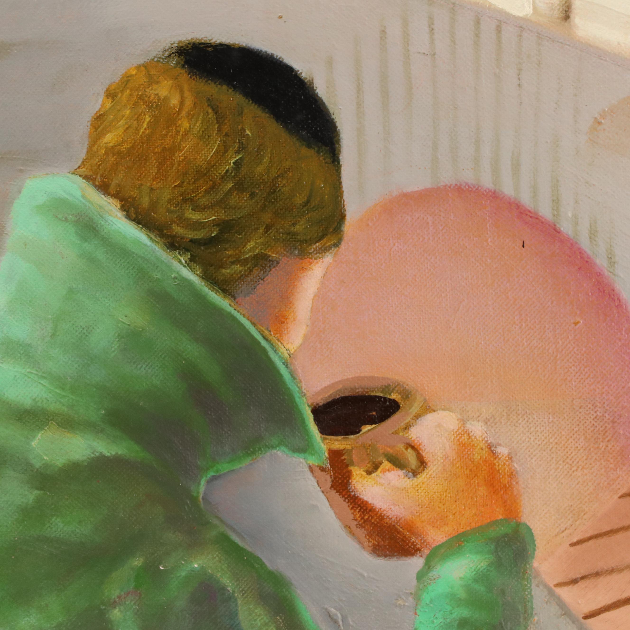 Kenneth Corbin Brooks Oil Painting of Cafe Scene, 1997