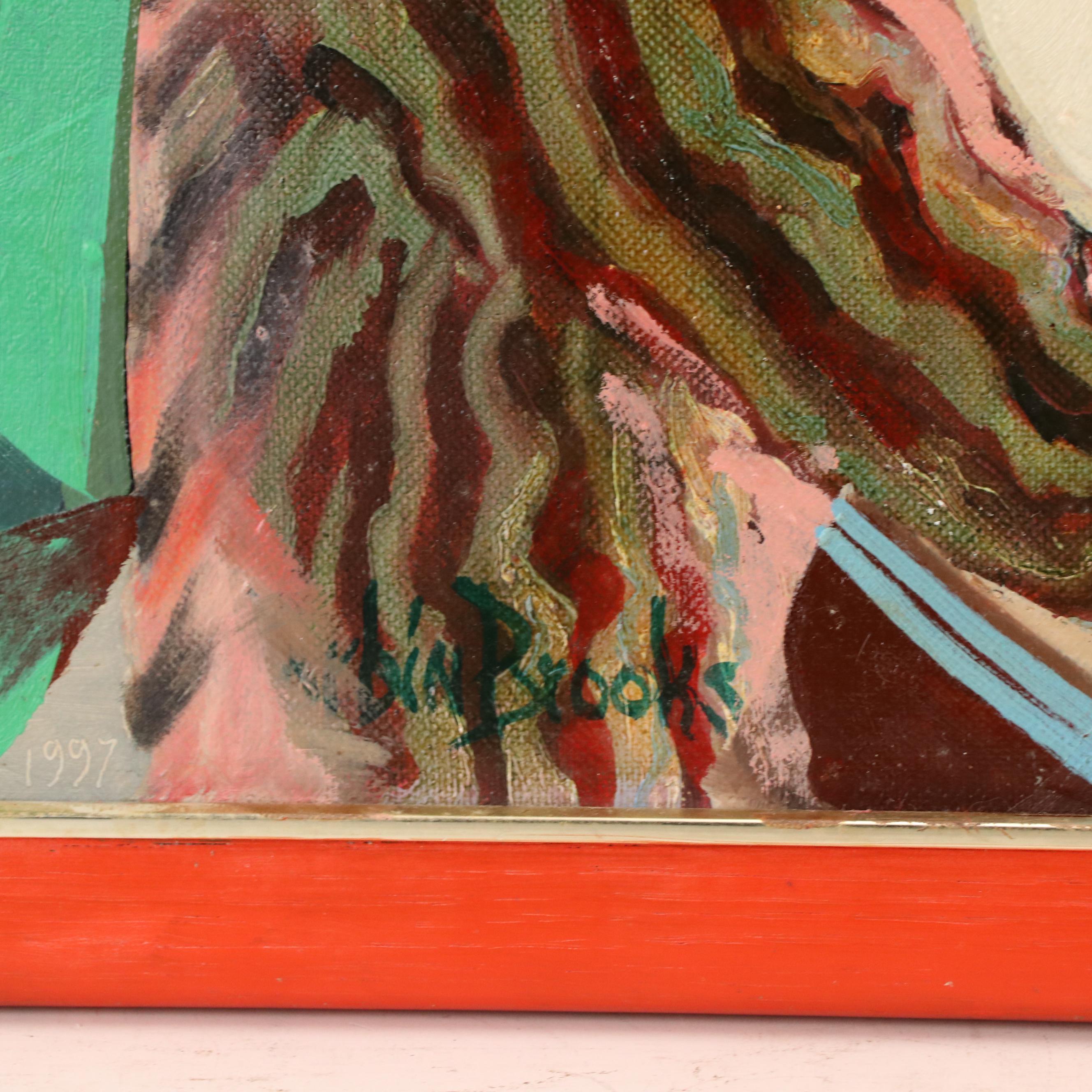 Kenneth Corbin Brooks Oil Painting of Cafe Scene, 1997