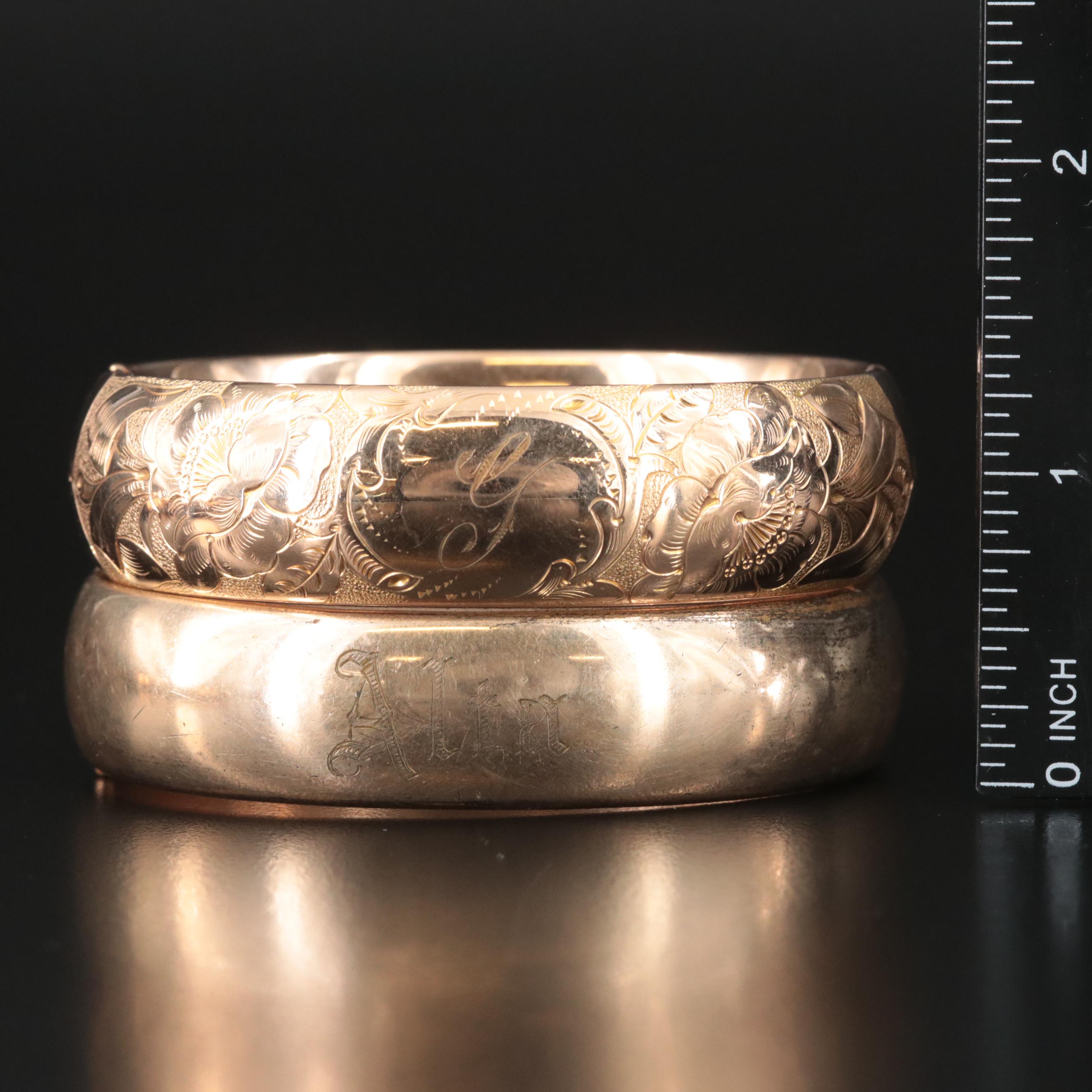 Vintage and Antique Engraved Bangles Including Gold-Filled and Art Nouveau