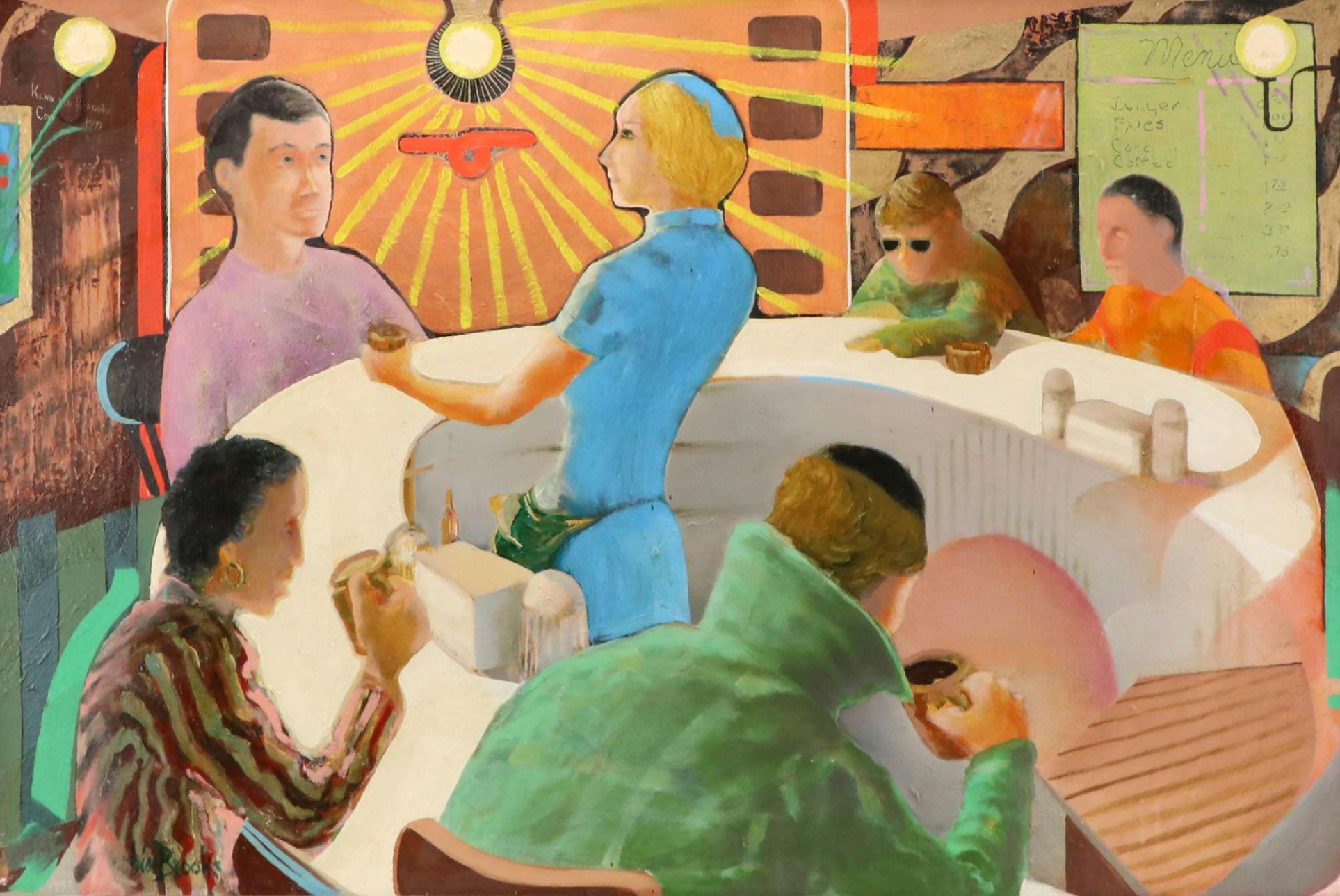 Kenneth Corbin Brooks Oil Painting of Cafe Scene, 1997