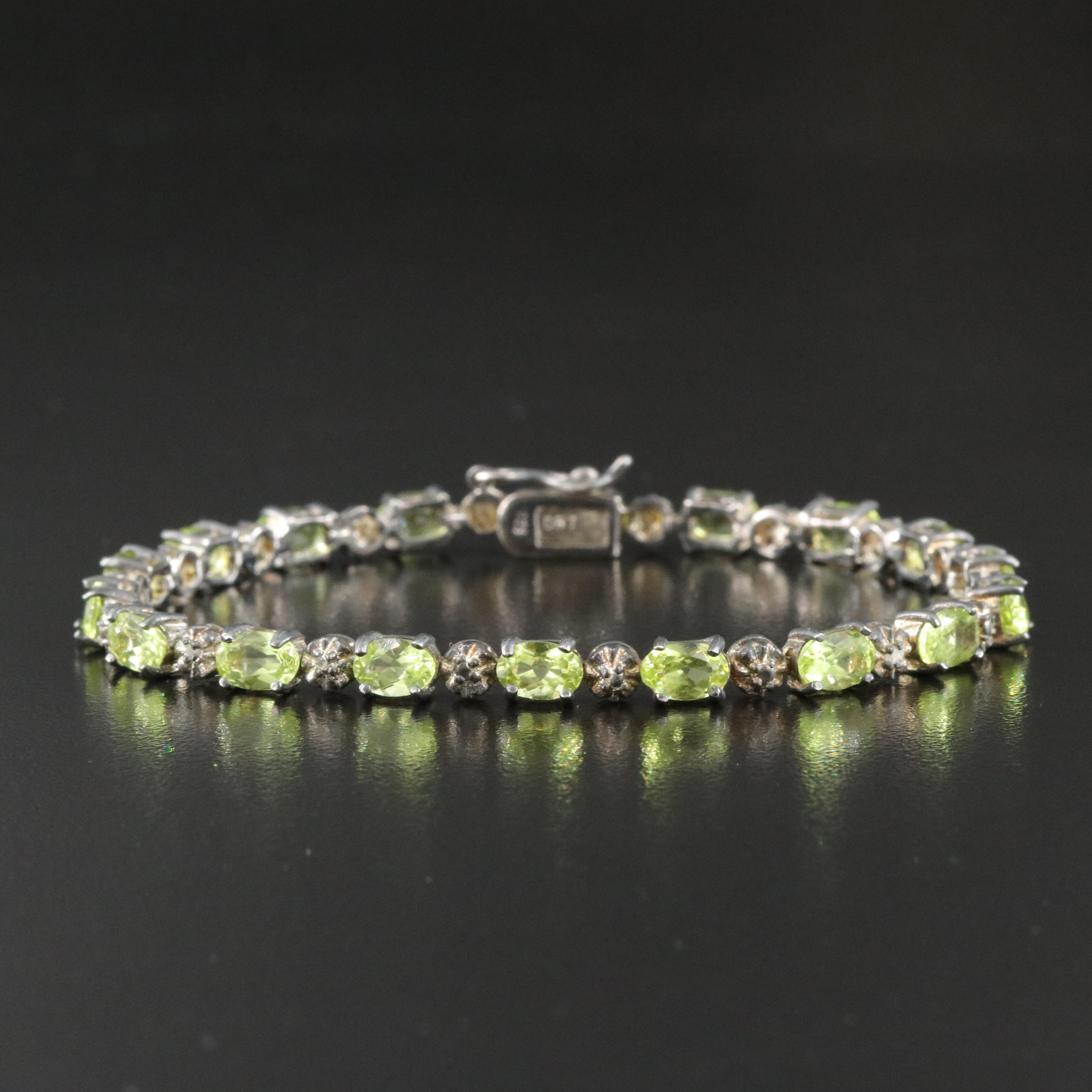 Sterling Peridot and Diamond Bracelet