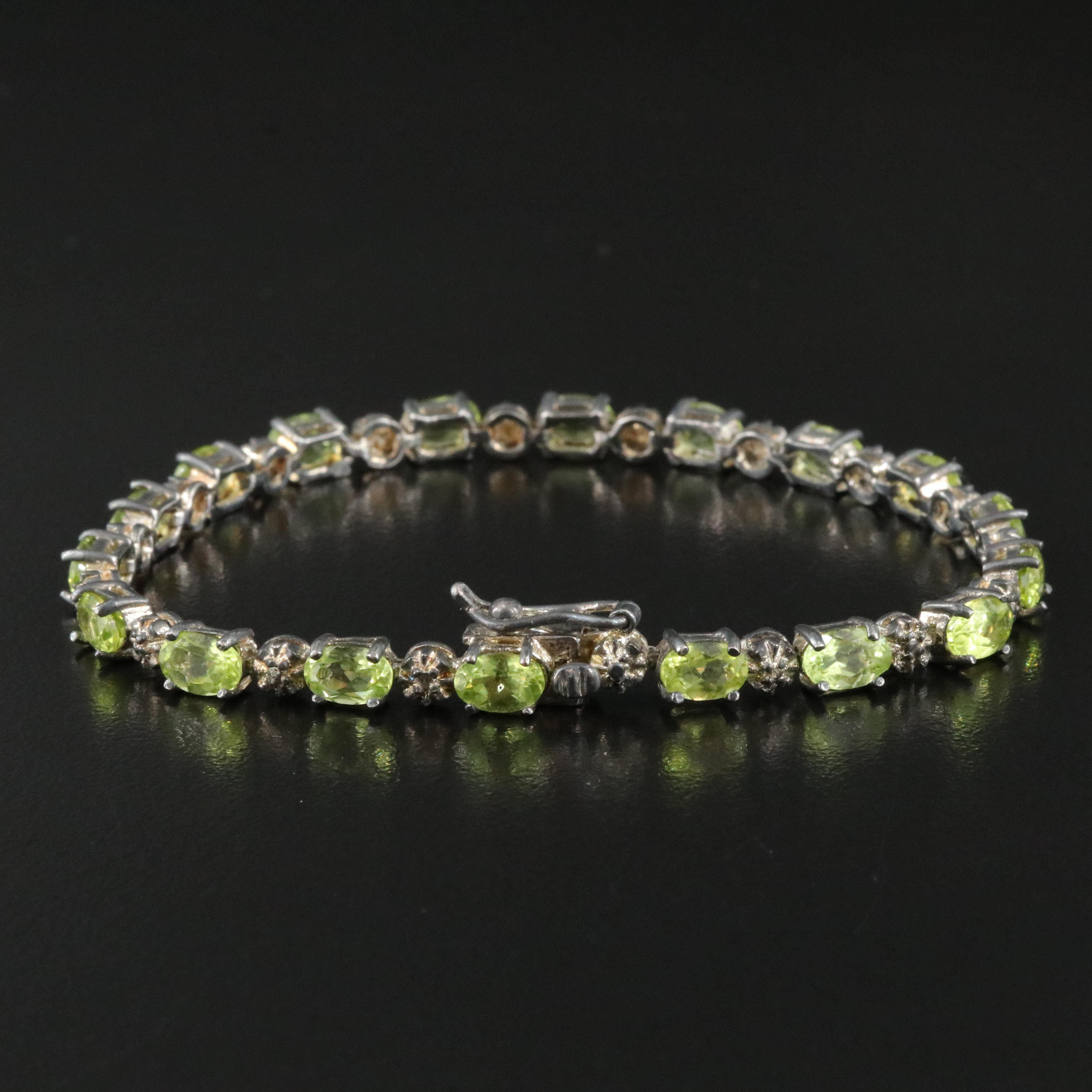 Sterling Peridot and Diamond Bracelet