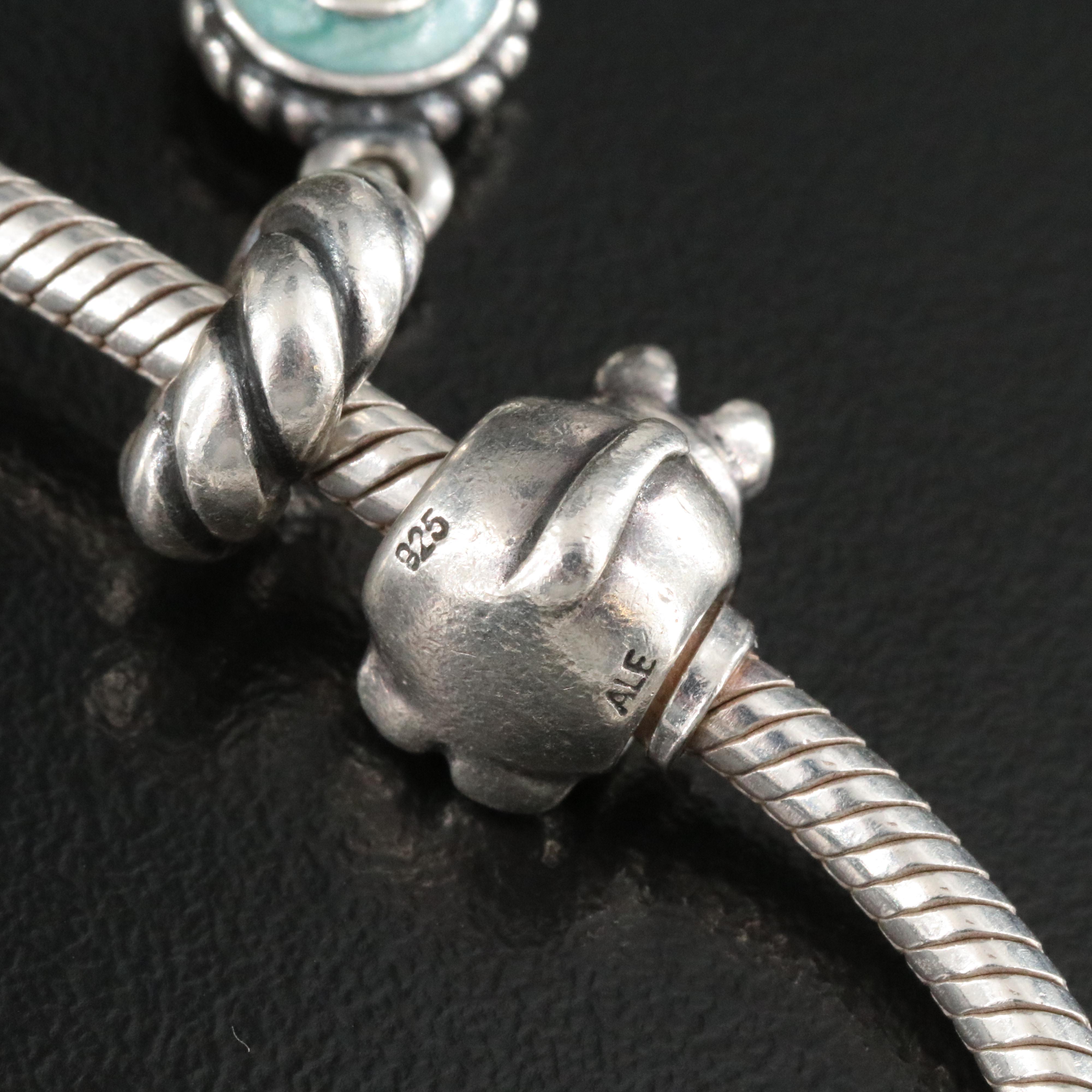 Pandora Sterling Bracelet with Charms, Enamel and CZ