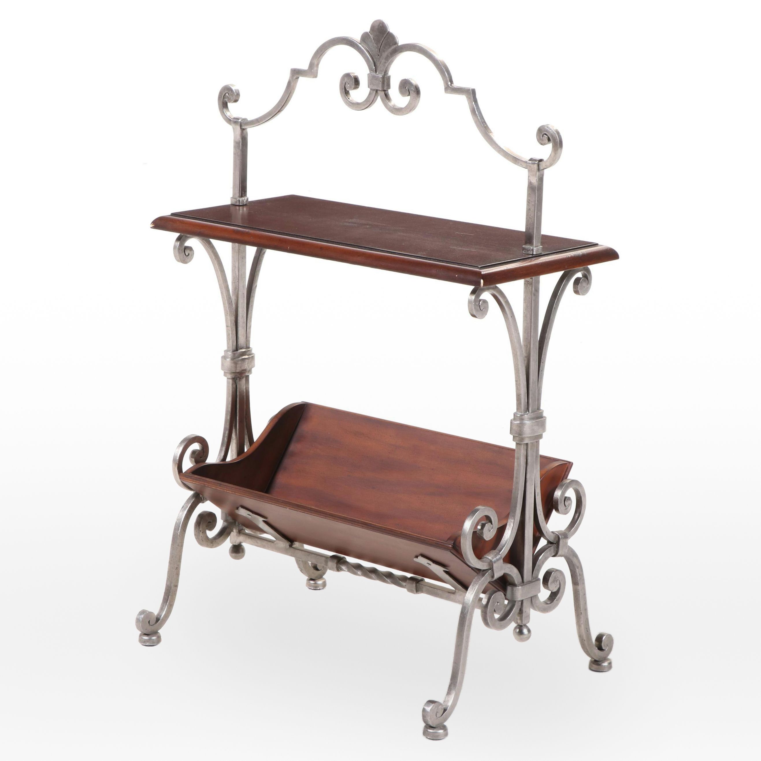 Silver-Gilt Iron and Hardwood Side Table with Book Trough