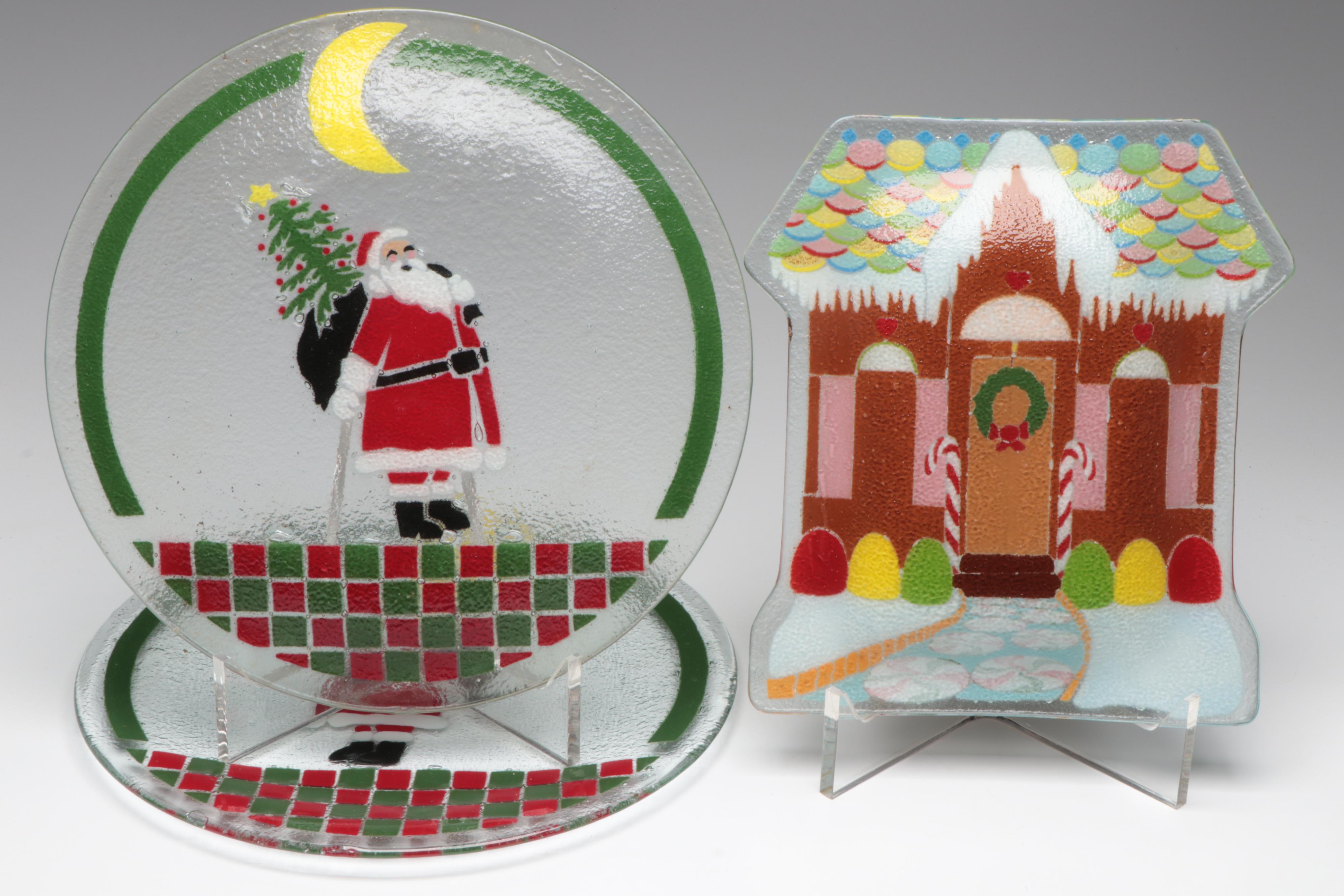 Peggy Karr Fused Glass Plates with Other Christmas Themed Table Accessories