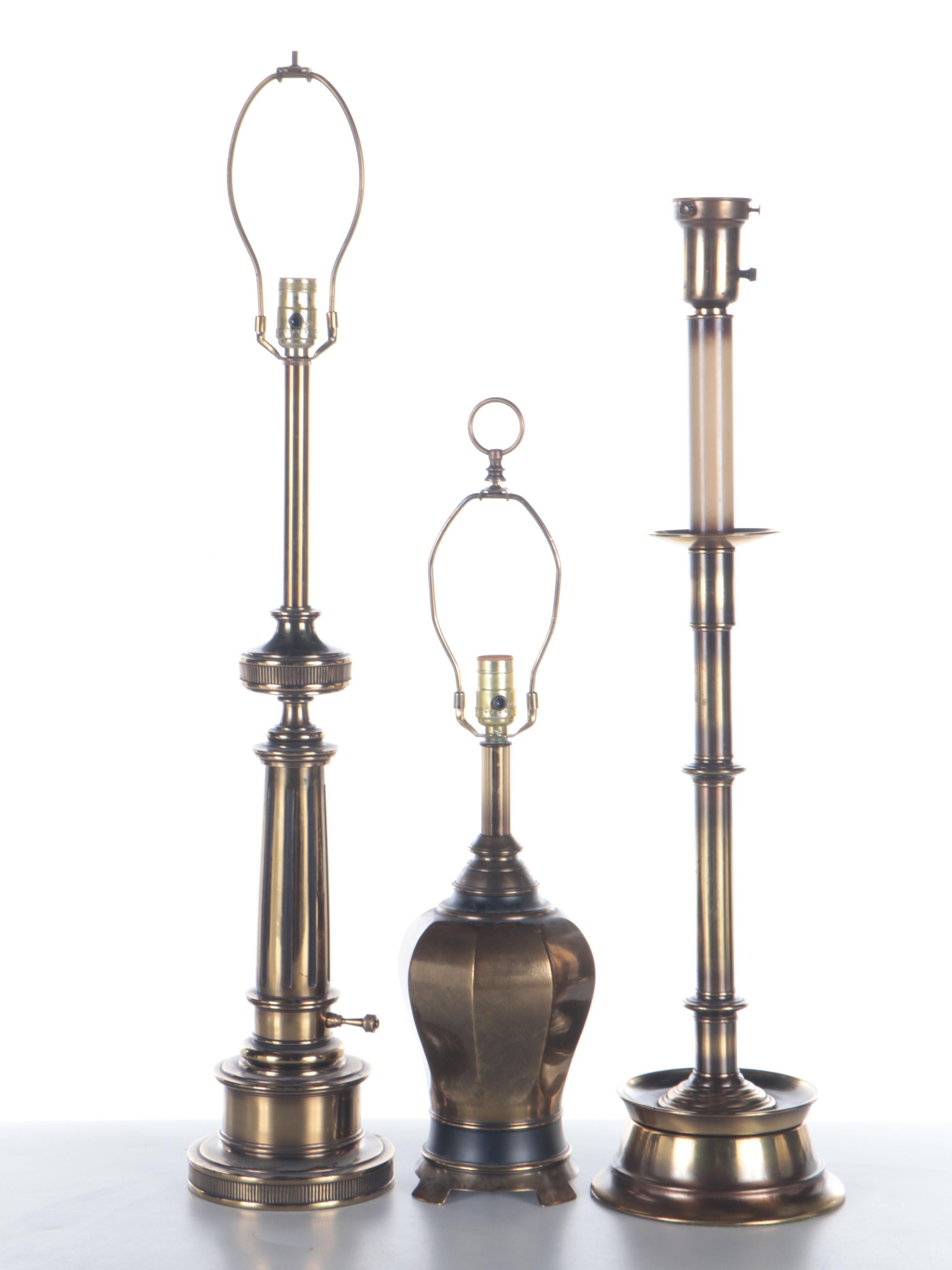Stiffel and Westwood Brass With Rembrandt Type Torchiere Table Lamps