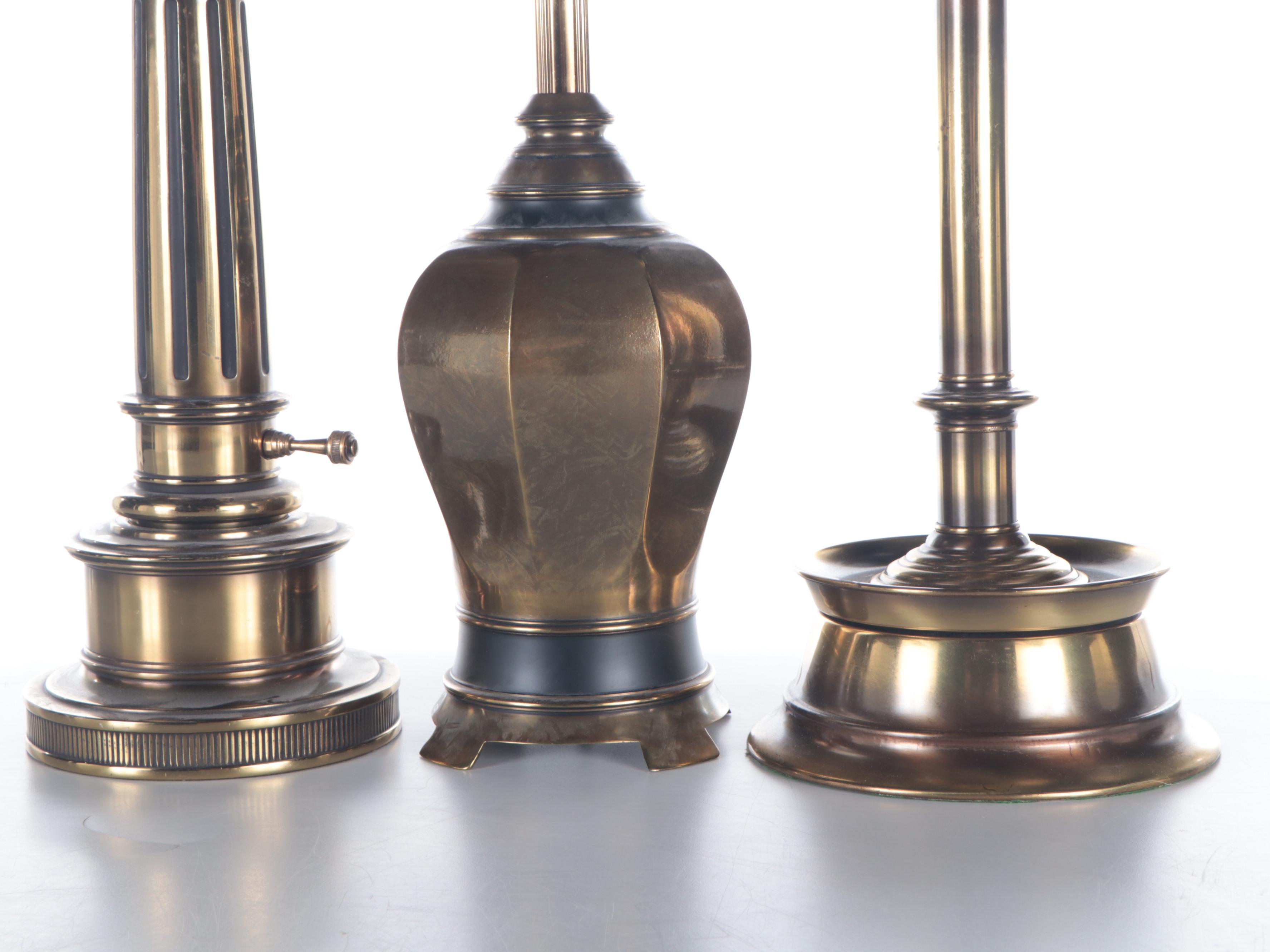 Stiffel and Westwood Brass With Rembrandt Type Torchiere Table Lamps