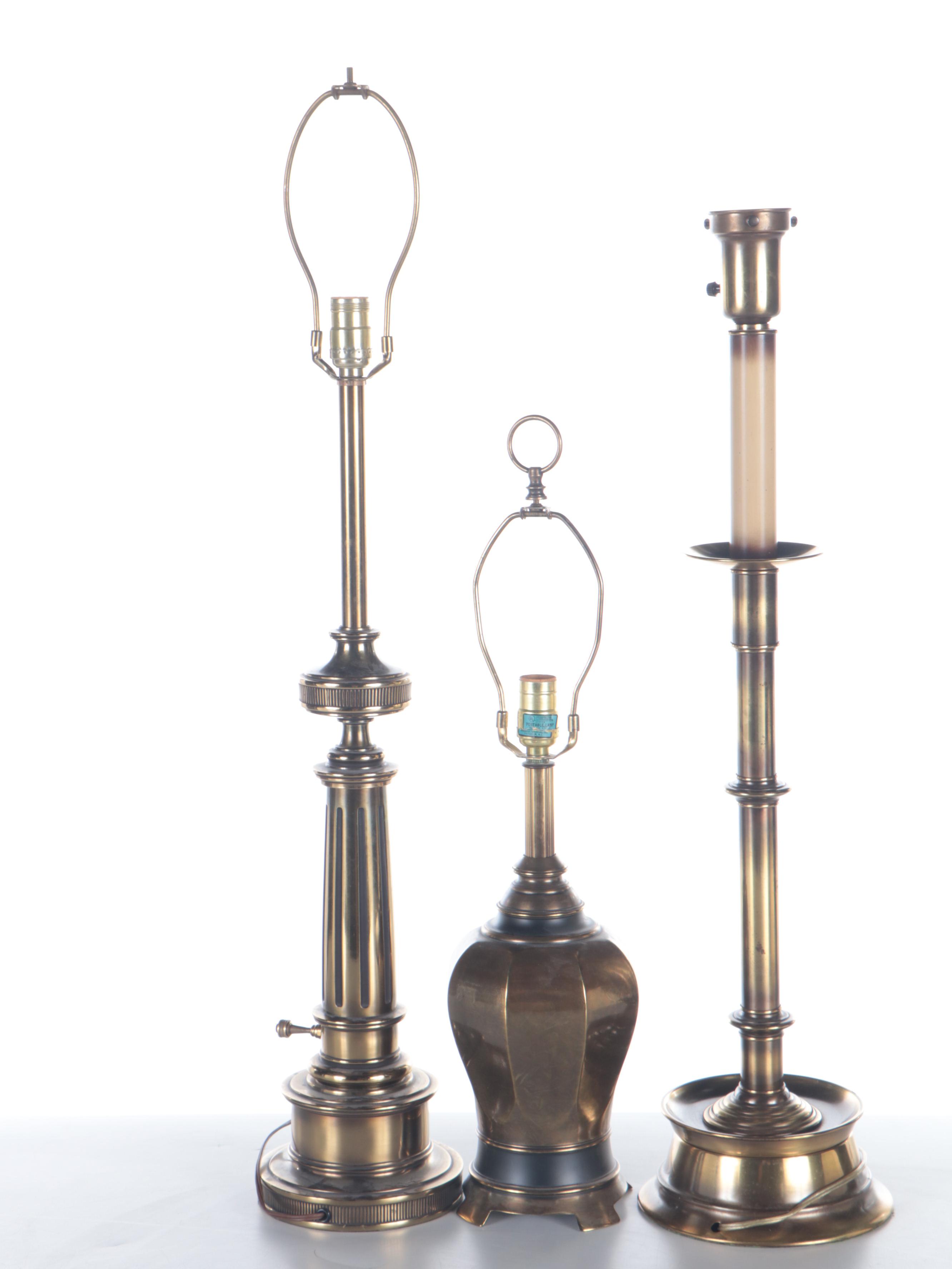 Stiffel and Westwood Brass With Rembrandt Type Torchiere Table Lamps