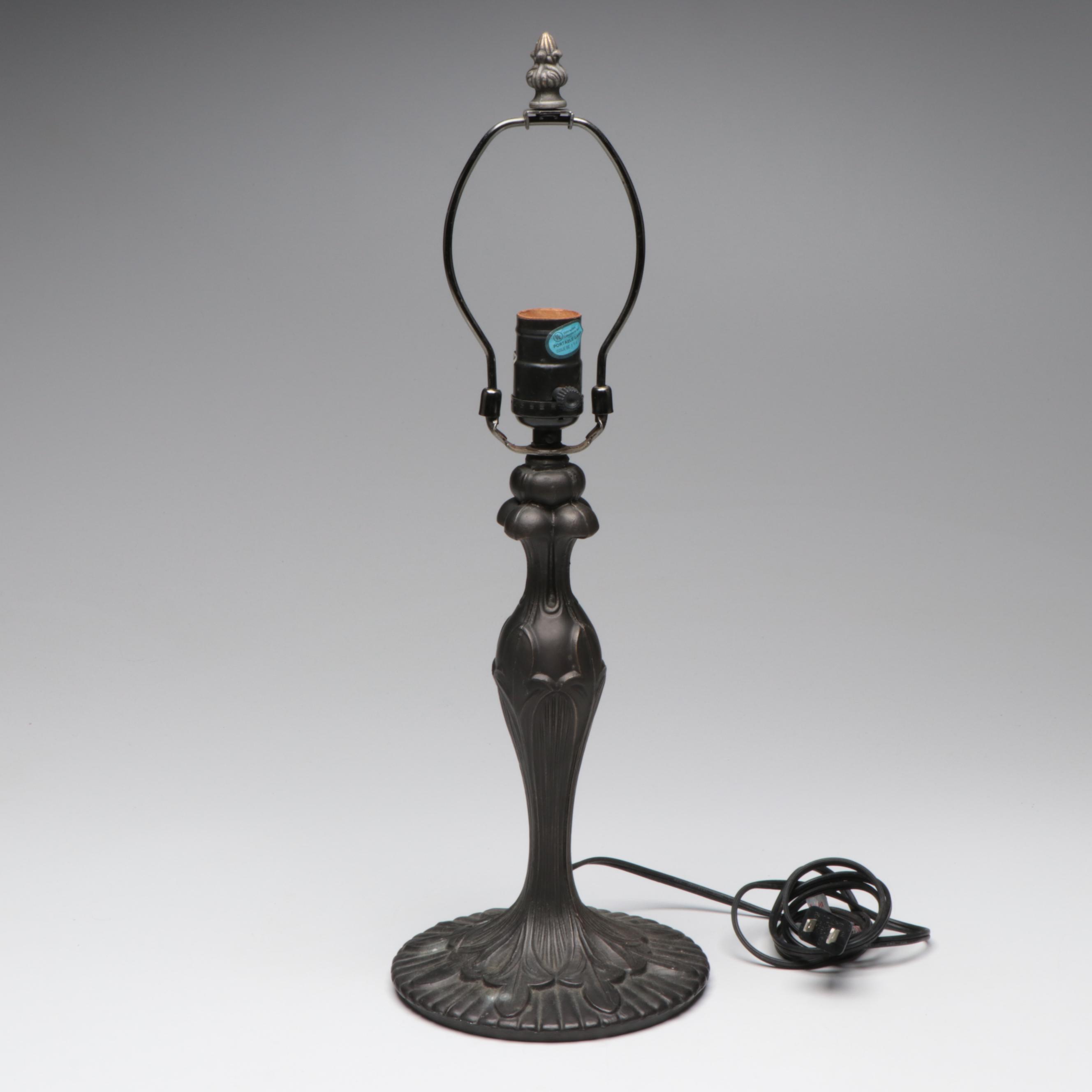 Art Nouveau Style Water Lily Slag Glass Table Lamp with Cast Metal, 21st Century