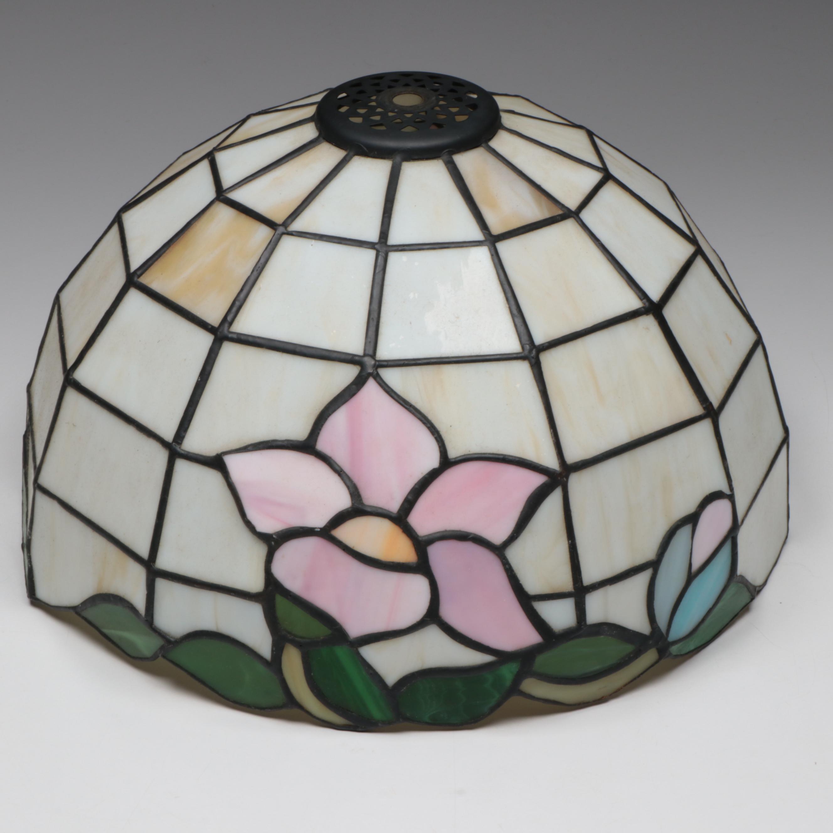 Art Nouveau Style Water Lily Slag Glass Table Lamp with Cast Metal, 21st Century
