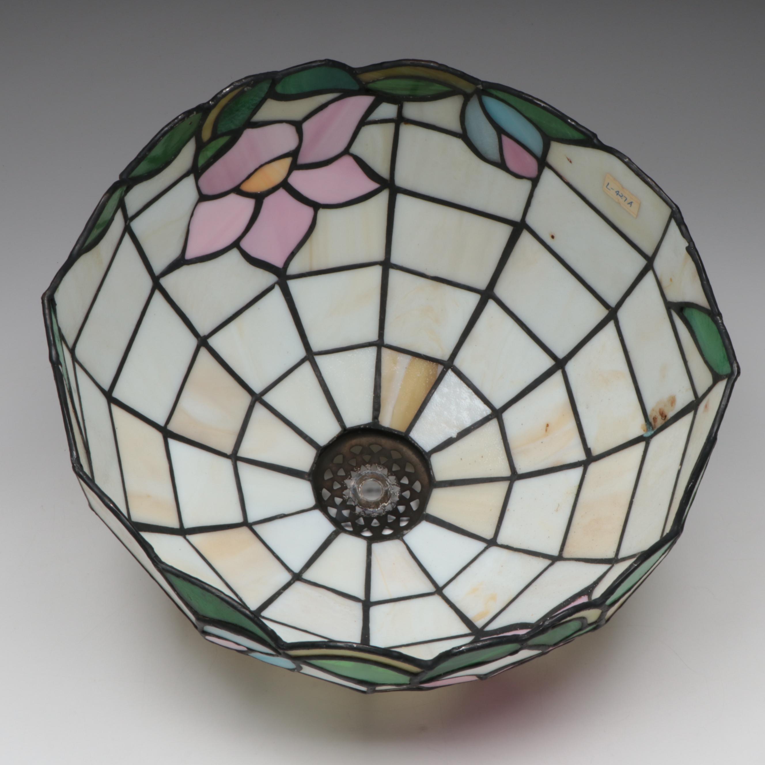 Art Nouveau Style Water Lily Slag Glass Table Lamp with Cast Metal, 21st Century