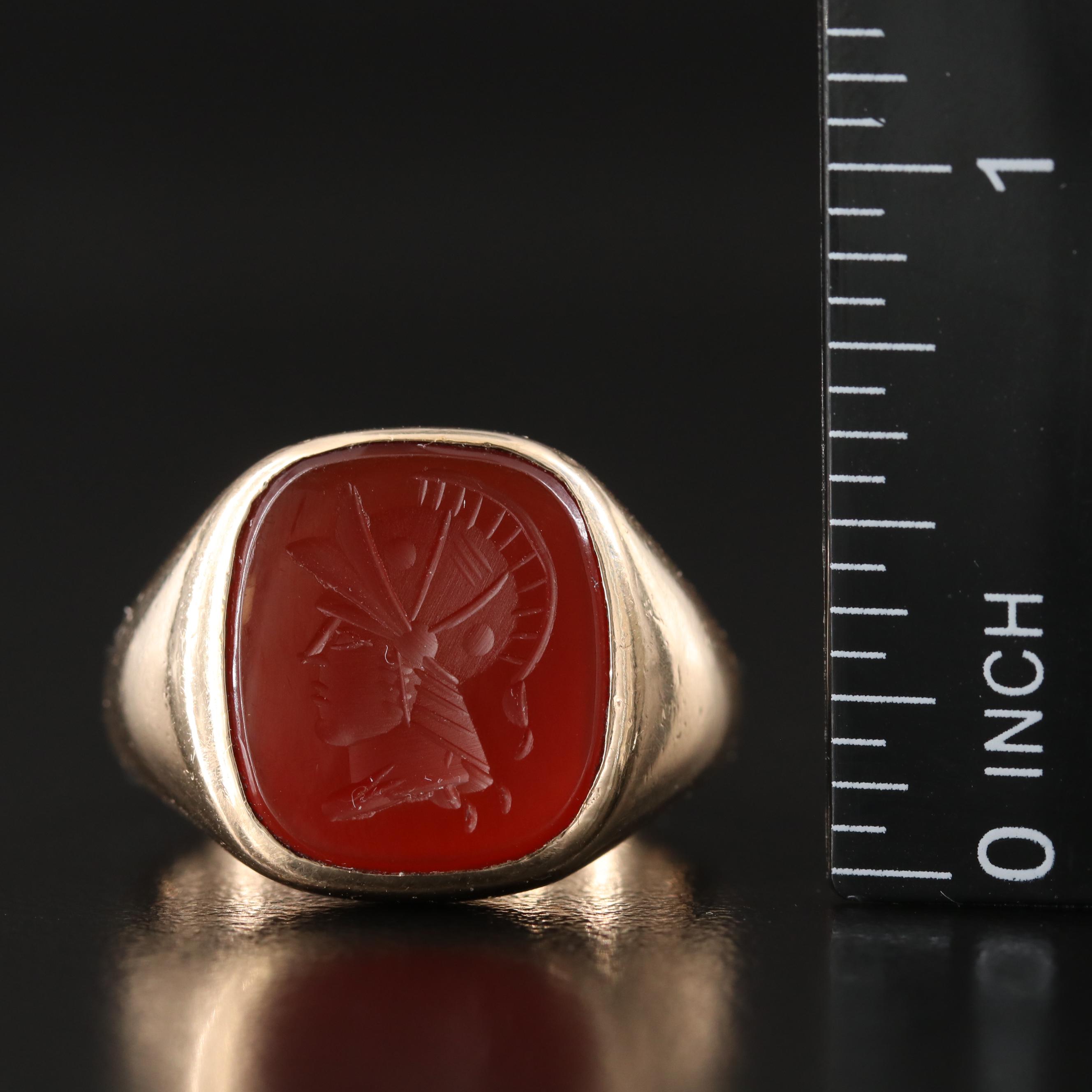 Vintage 10K Sard Intaglio Roman Soldier Ring