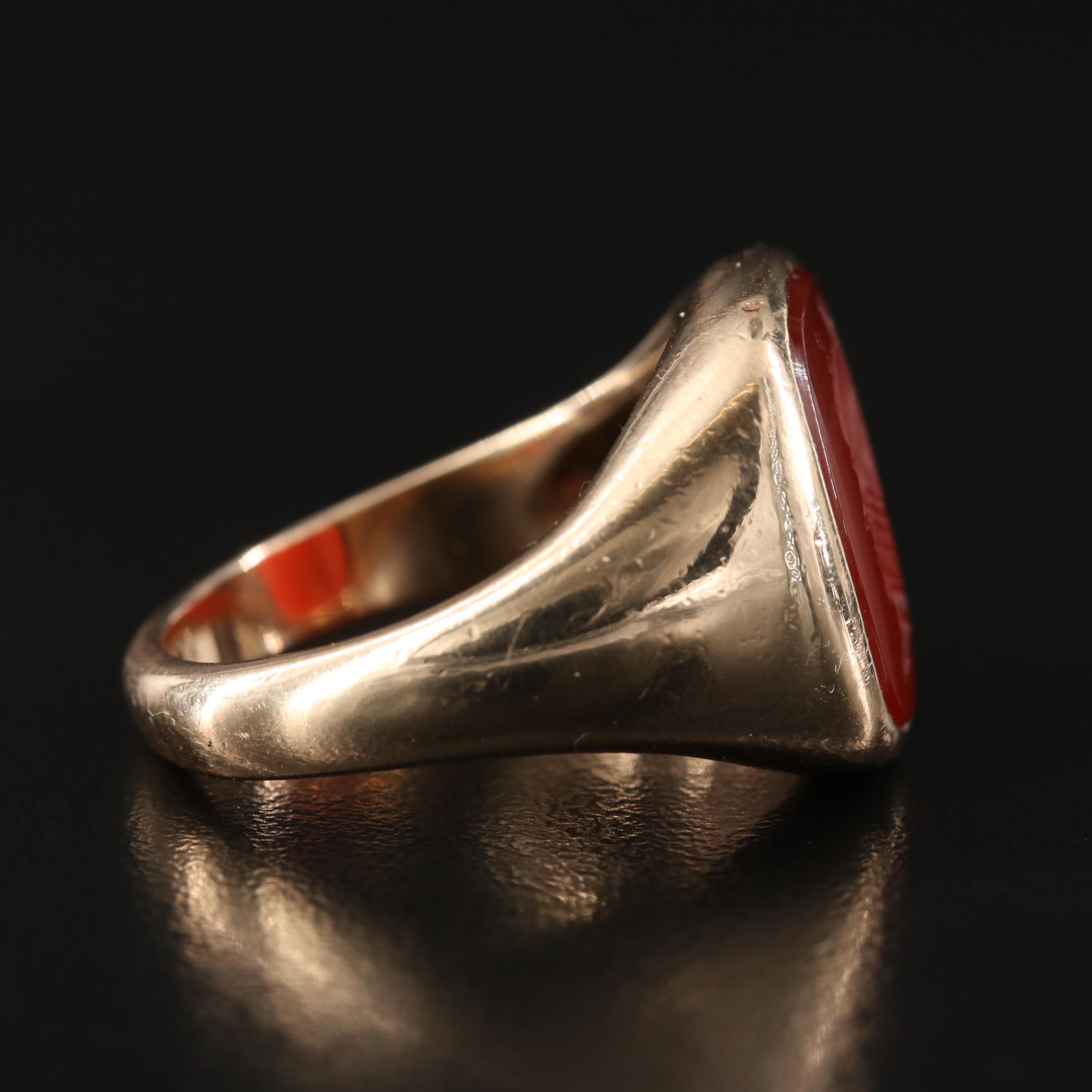 Vintage 10K Sard Intaglio Roman Soldier Ring