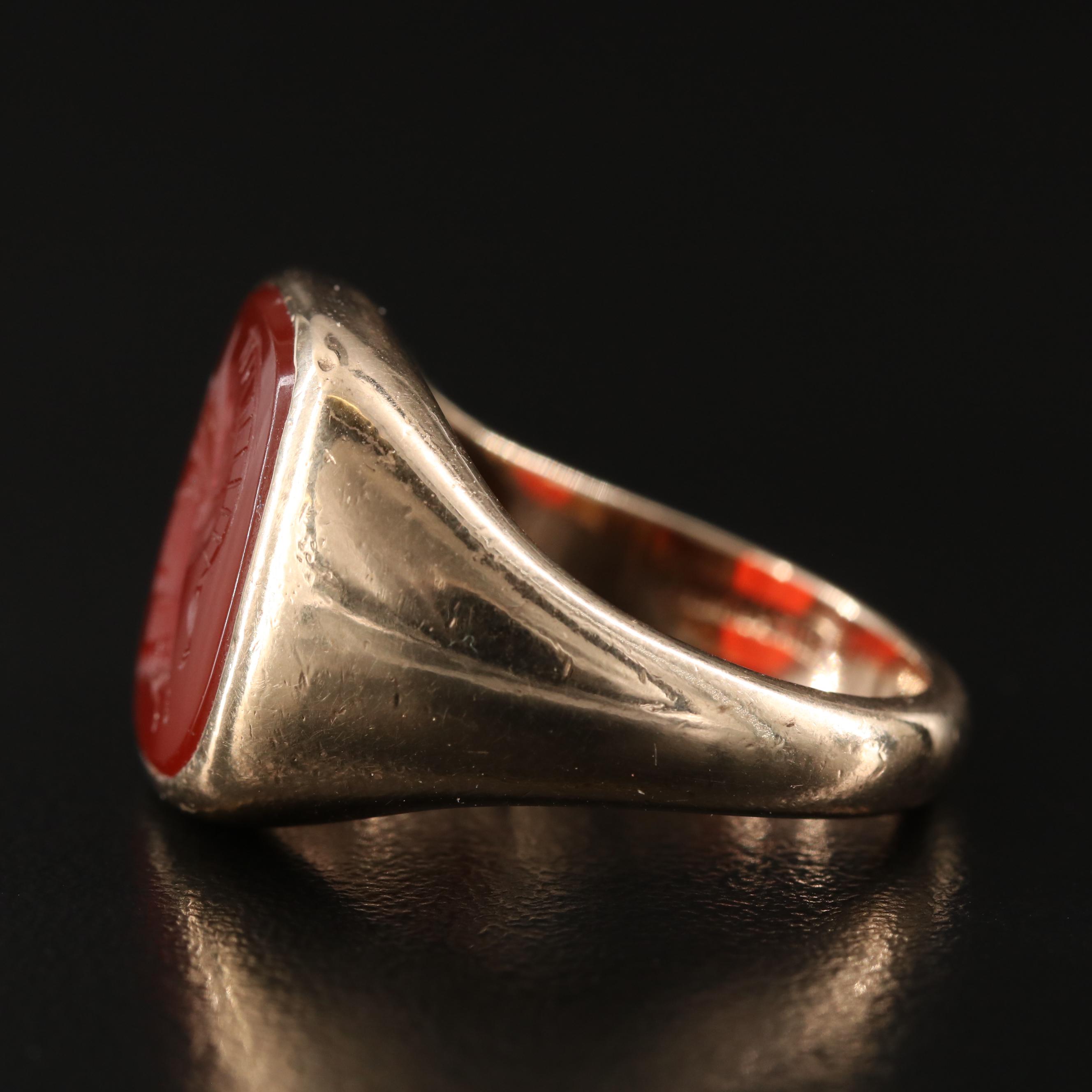 Vintage 10K Sard Intaglio Roman Soldier Ring