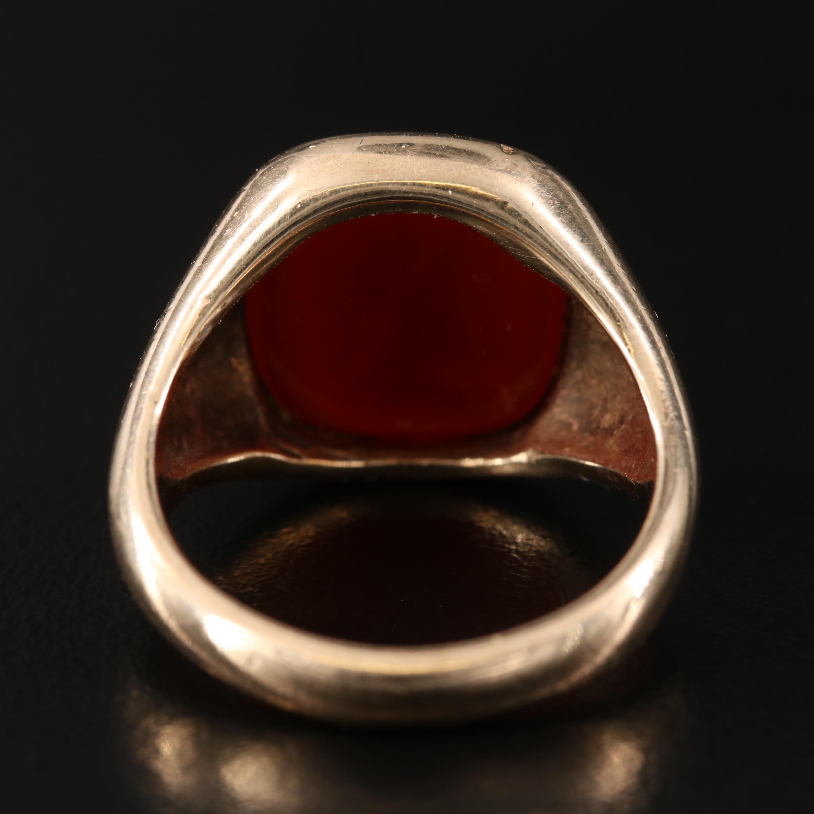 Vintage 10K Sard Intaglio Roman Soldier Ring