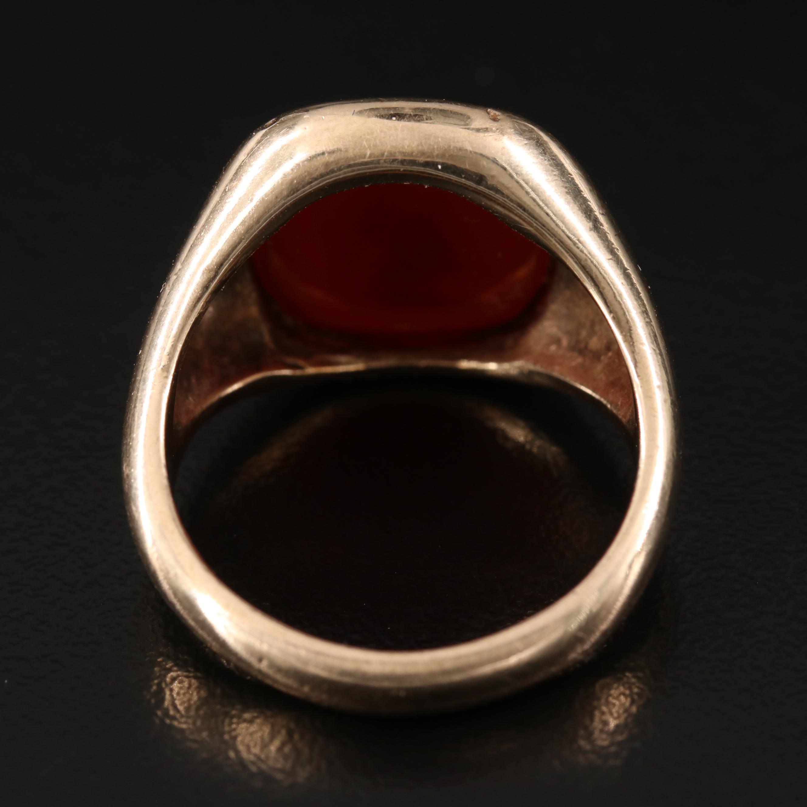 Vintage 10K Sard Intaglio Roman Soldier Ring