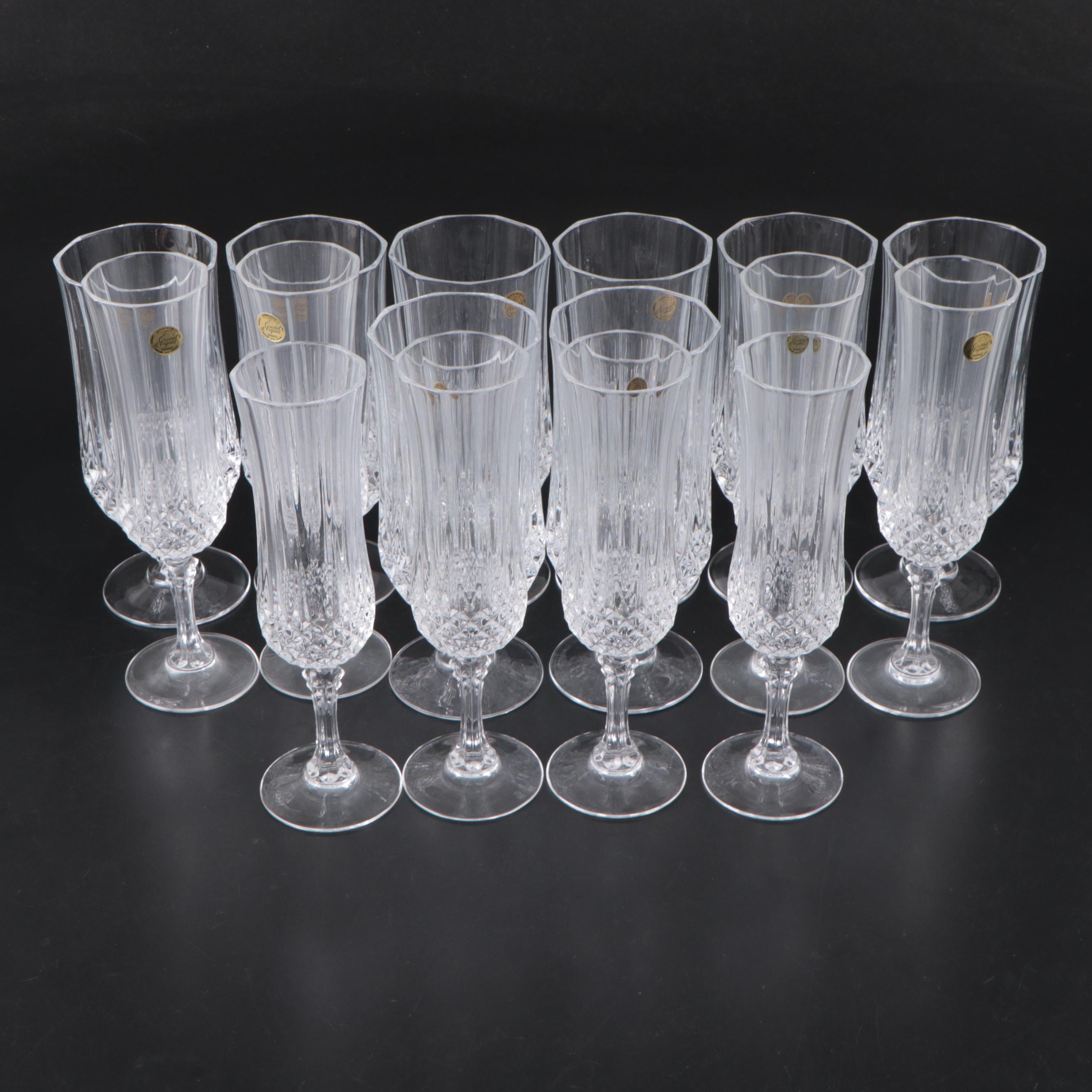 Cristal d'Arques "Longchamp" Crystal Champagne Flutes and Iced Tea Glasses