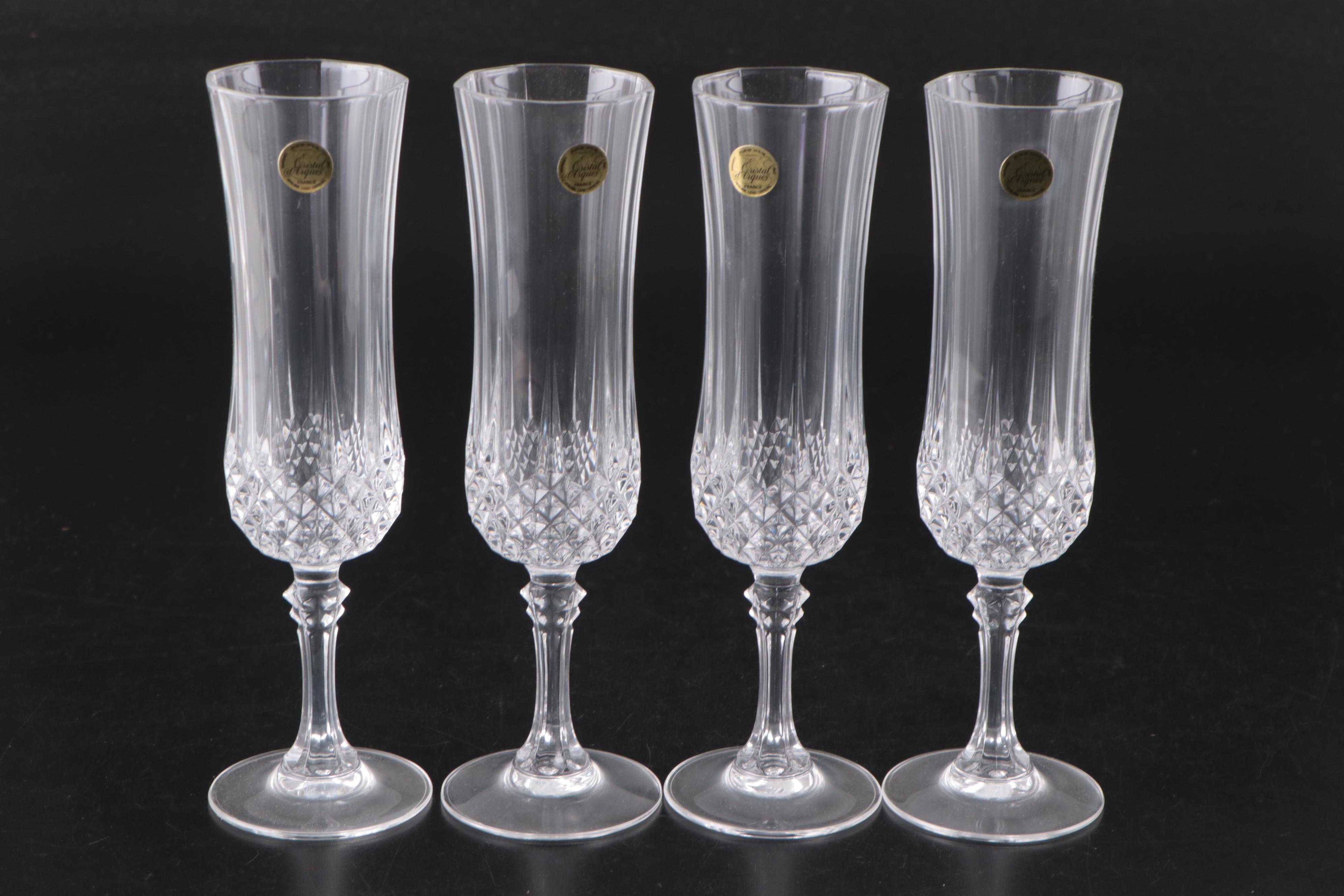 Cristal d'Arques "Longchamp" Crystal Champagne Flutes and Iced Tea Glasses
