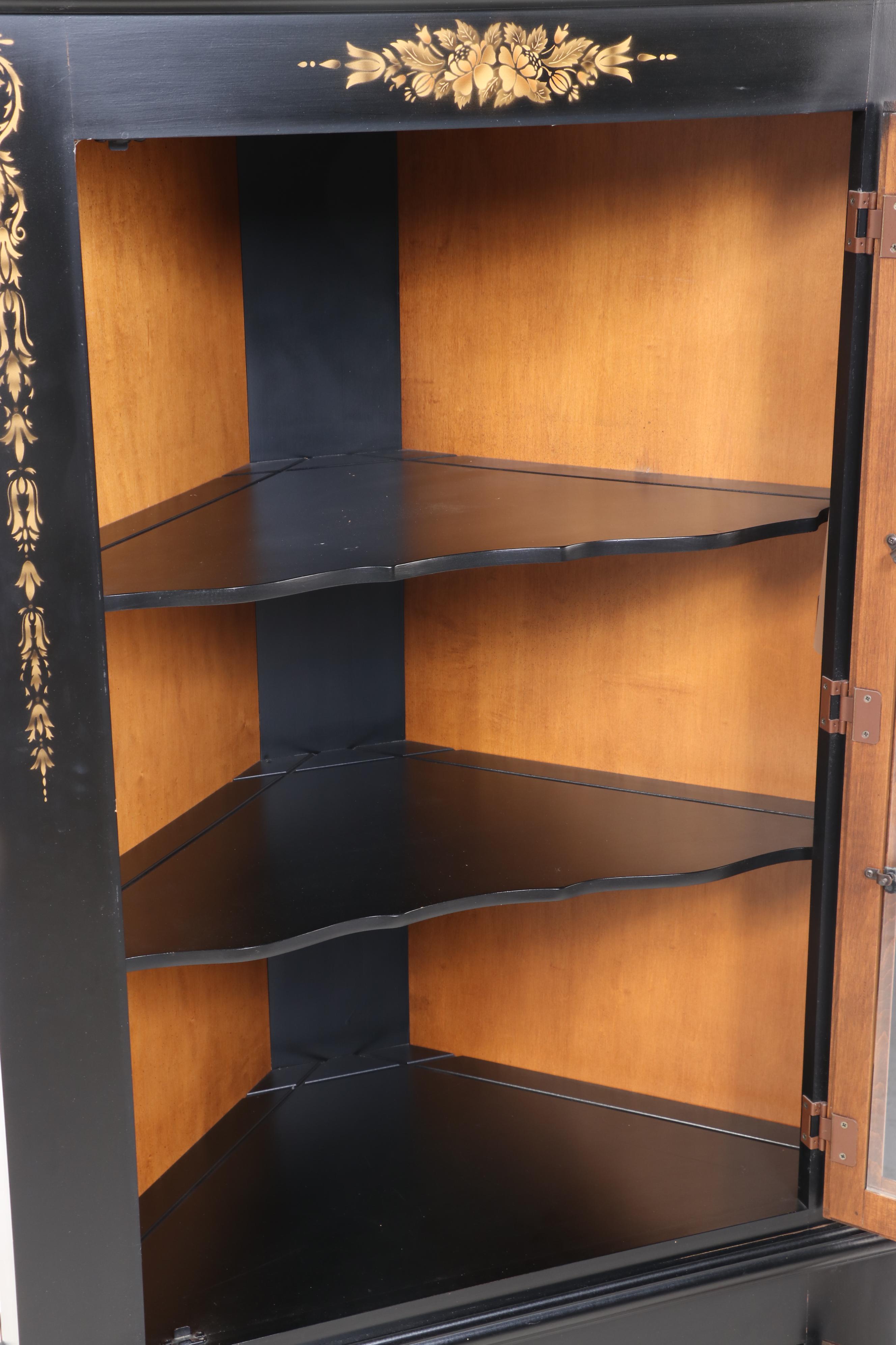 L. Hitchcock Federal Style Ebonized, Gilt-Stenciled, and Maple Corner Cupboard