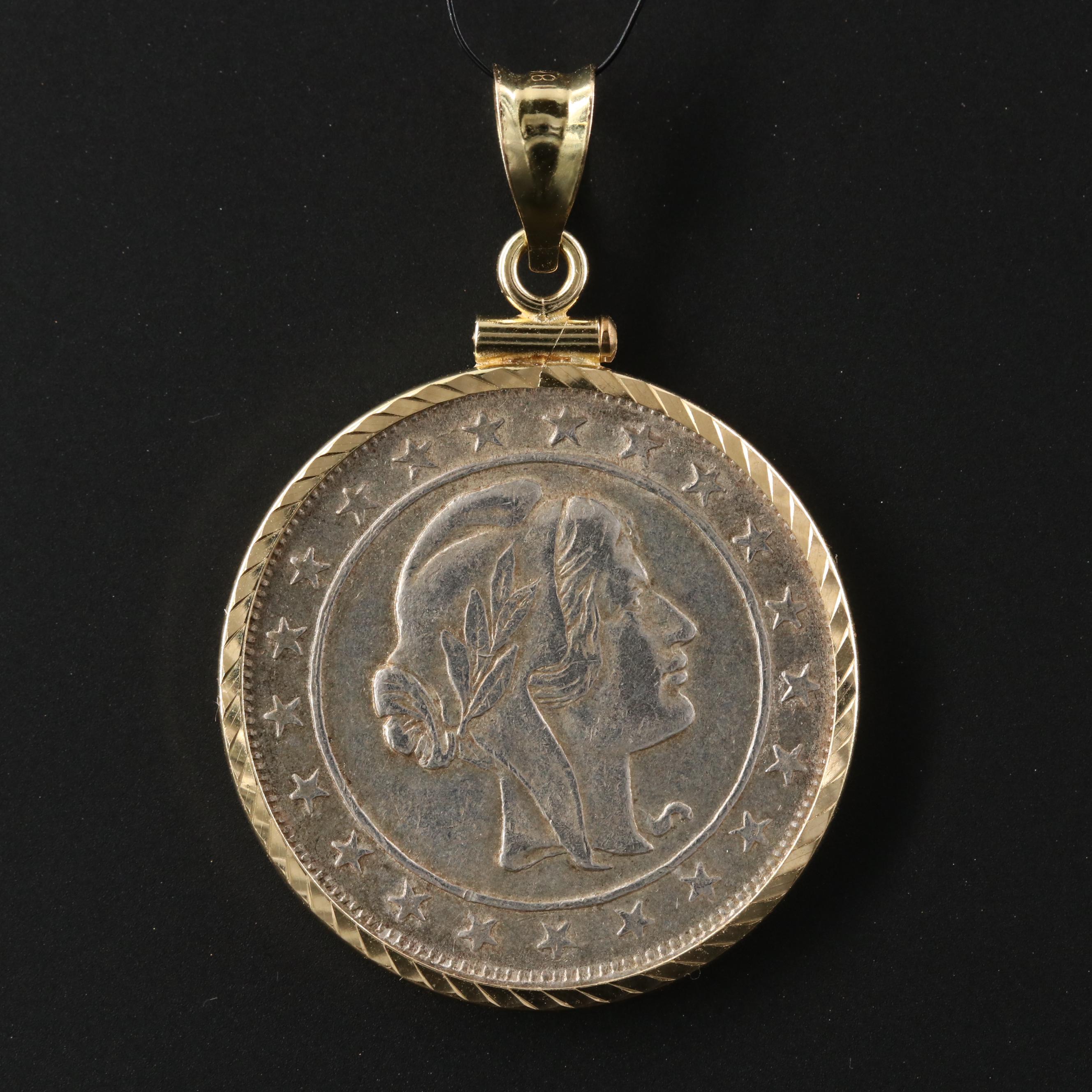 18K Pendant with 1924 Brazil 2000-Reis Silver Coin