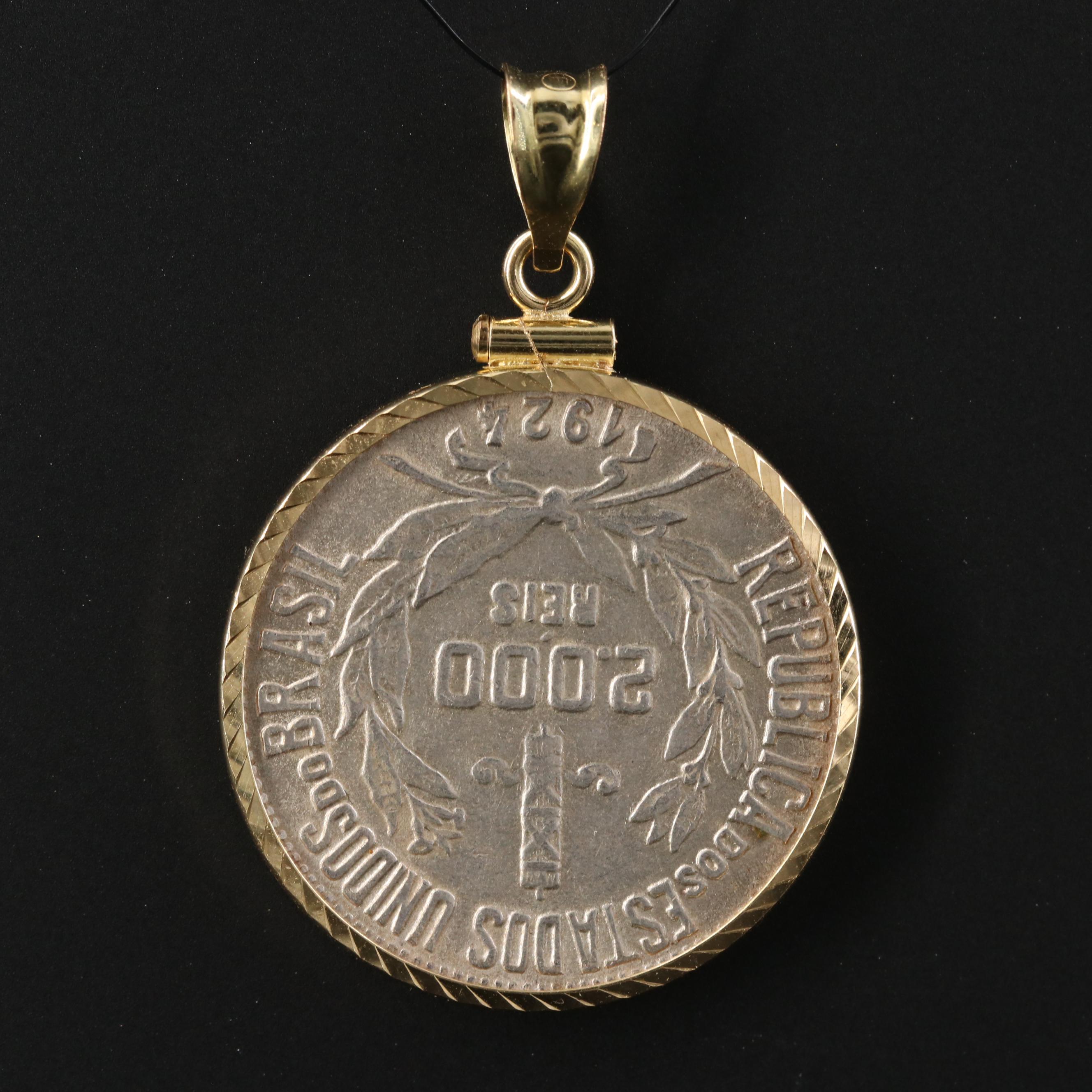 18K Pendant with 1924 Brazil 2000-Reis Silver Coin