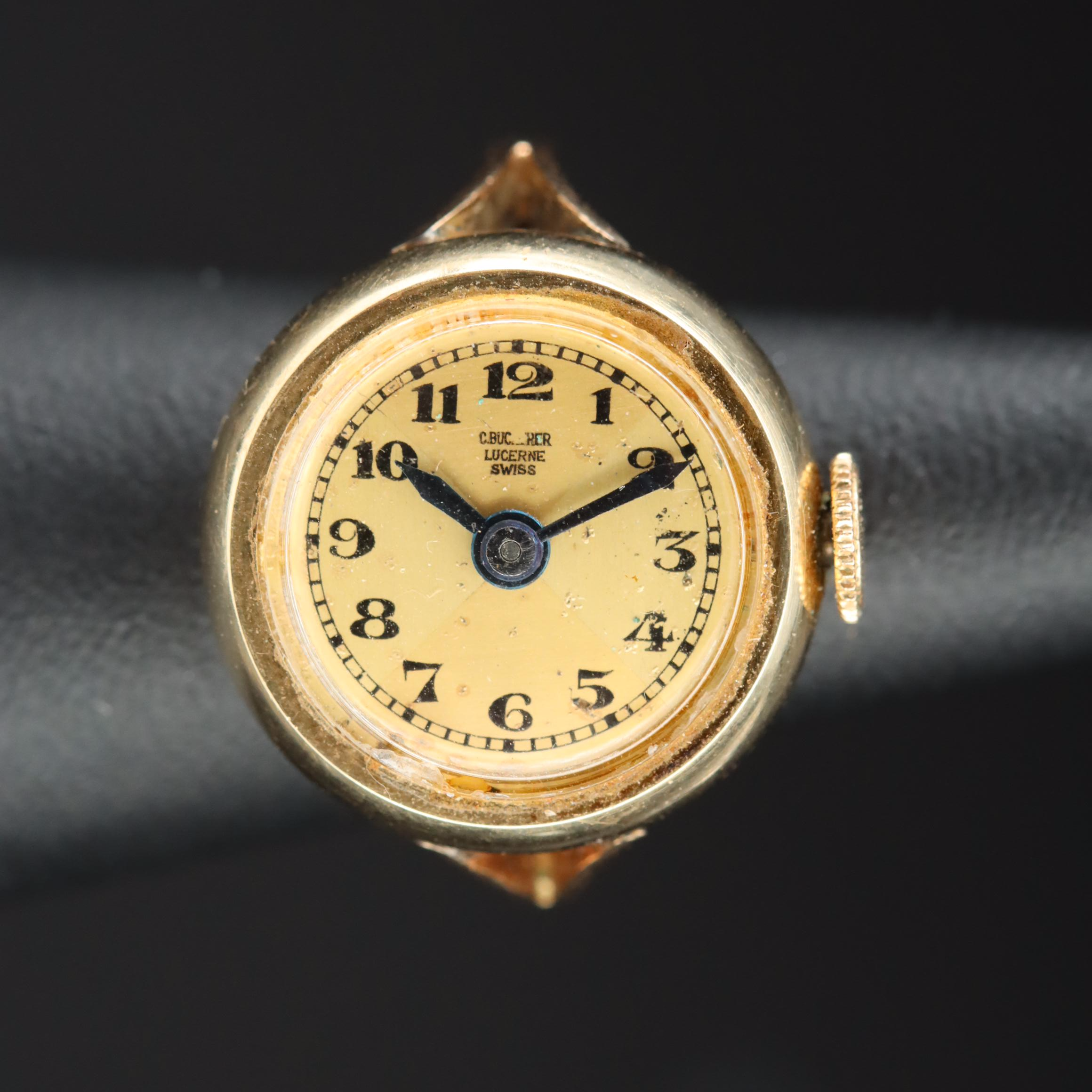 14K Bucherer Vintage Stem Wind Ring Watch