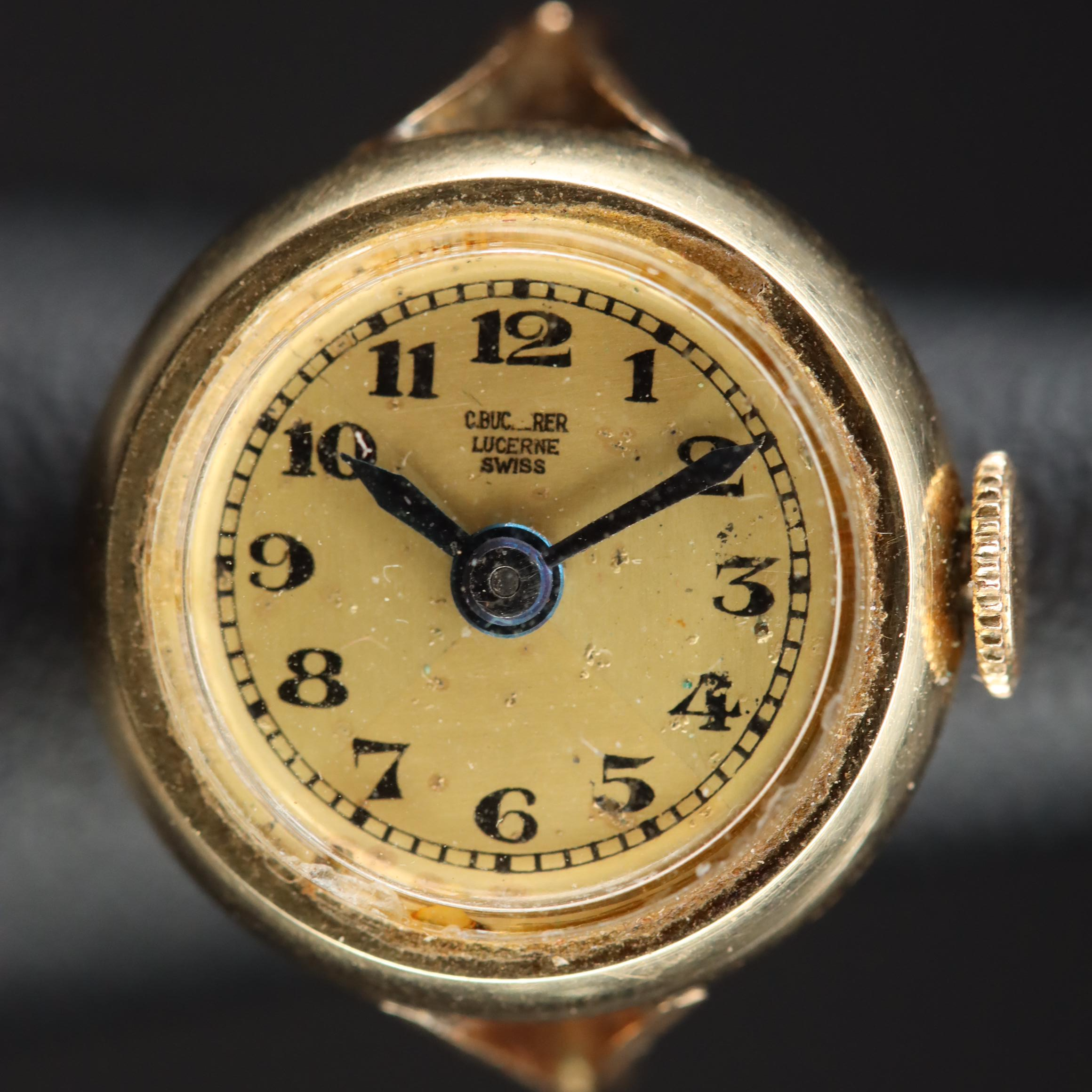14K Bucherer Vintage Stem Wind Ring Watch