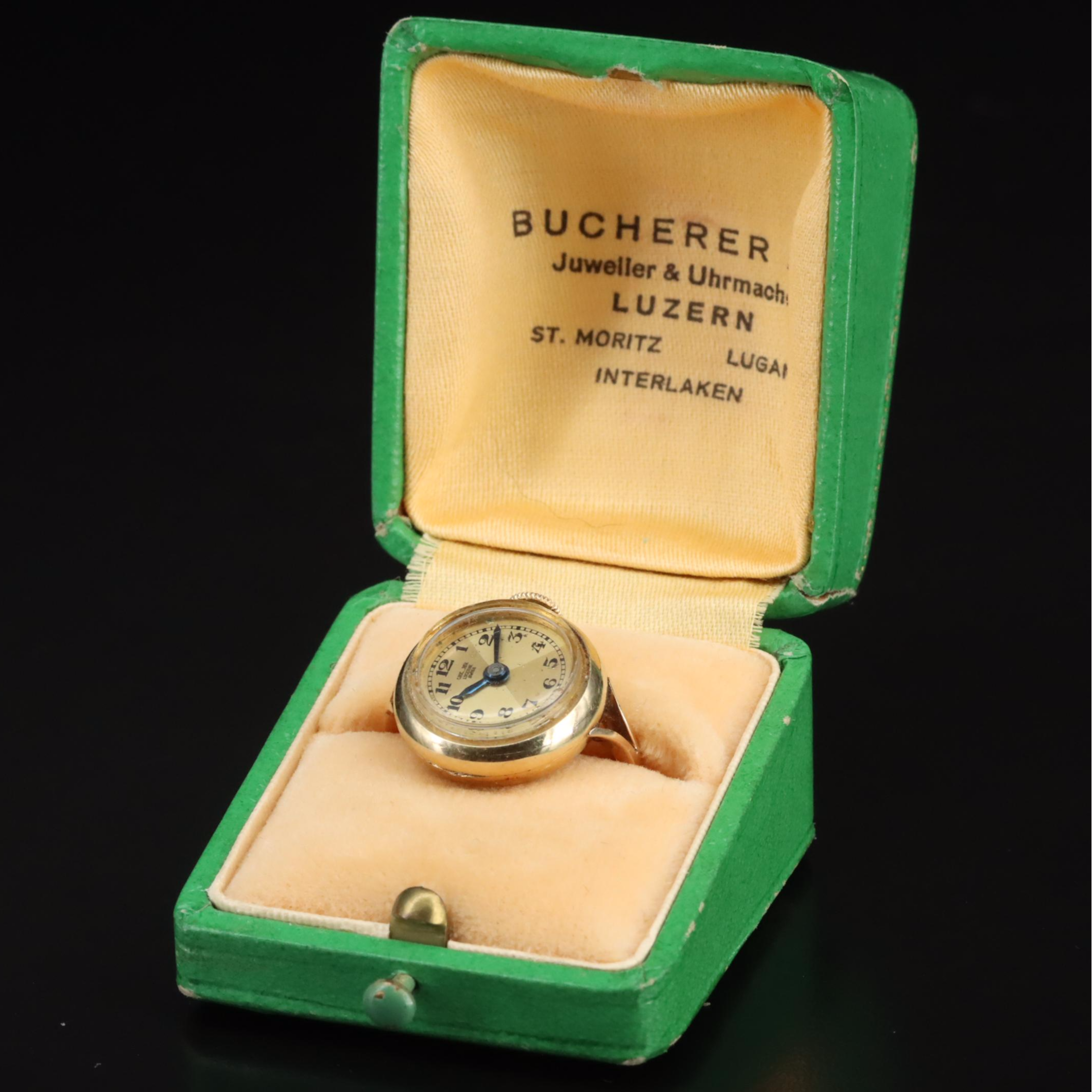 14K Bucherer Vintage Stem Wind Ring Watch