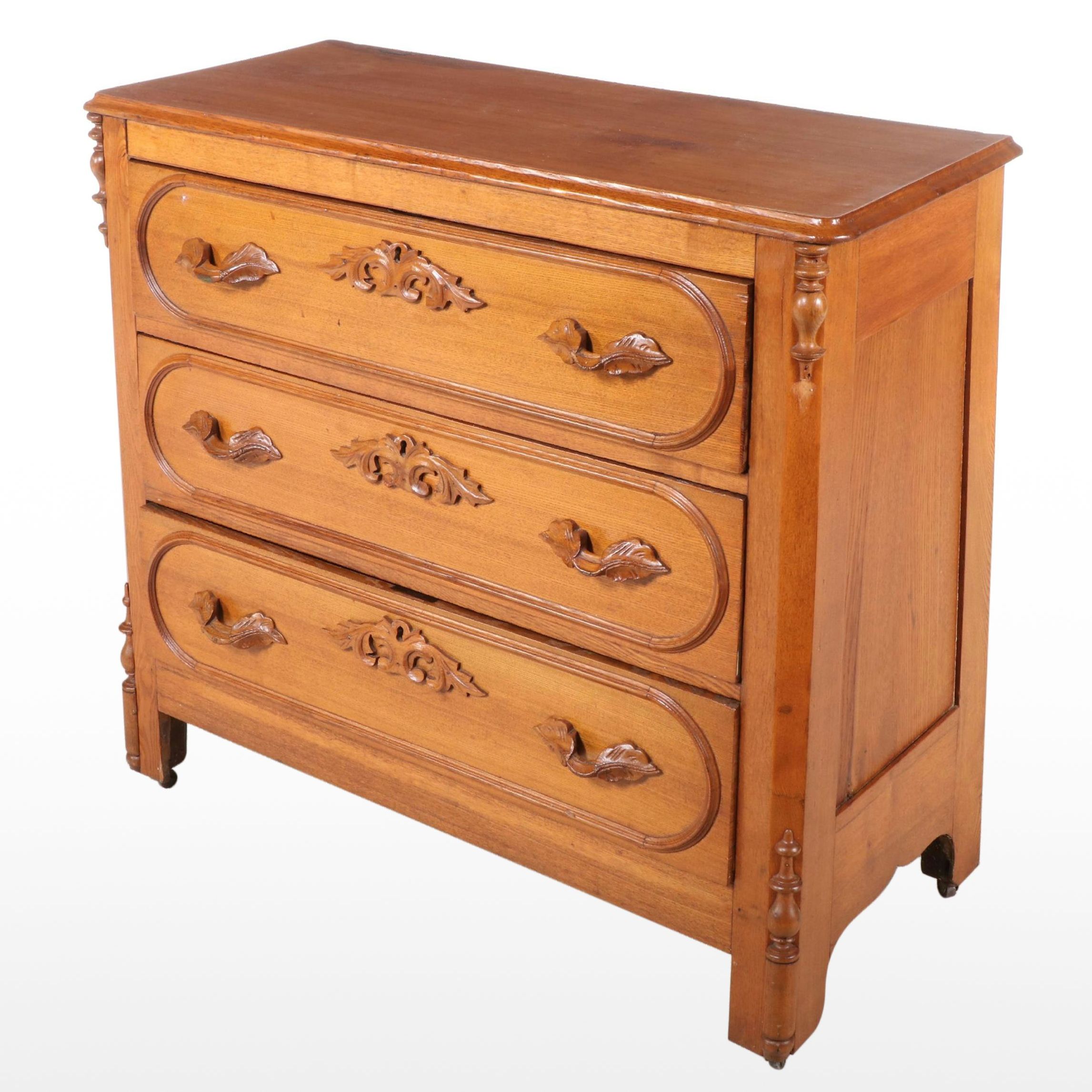 Victorian Oak Three-Drawer Chest, Late 19th Century
