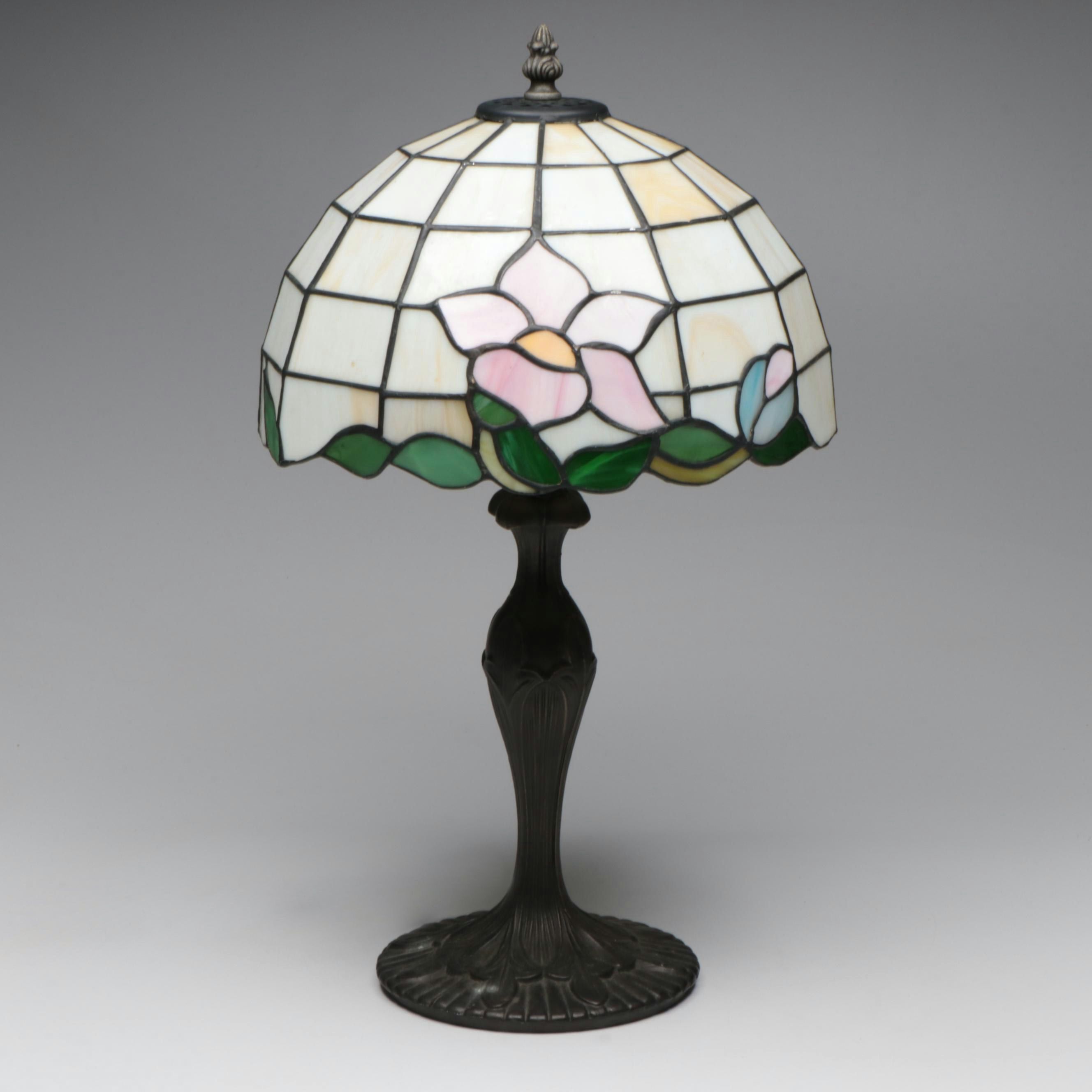 Art Nouveau Style Water Lily Slag Glass Table Lamp with Cast Metal, 21st Century