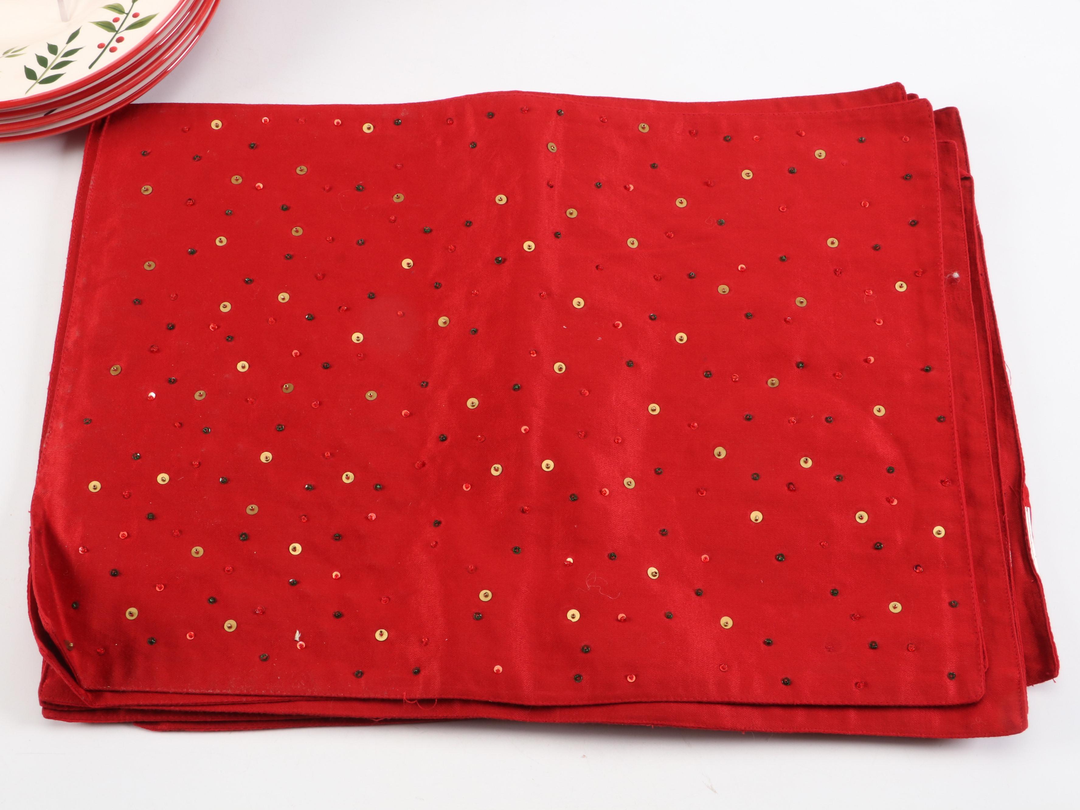 Hand-Painted Christmas Motif Dinner Plates, Three-Tiered Plate Rack and More