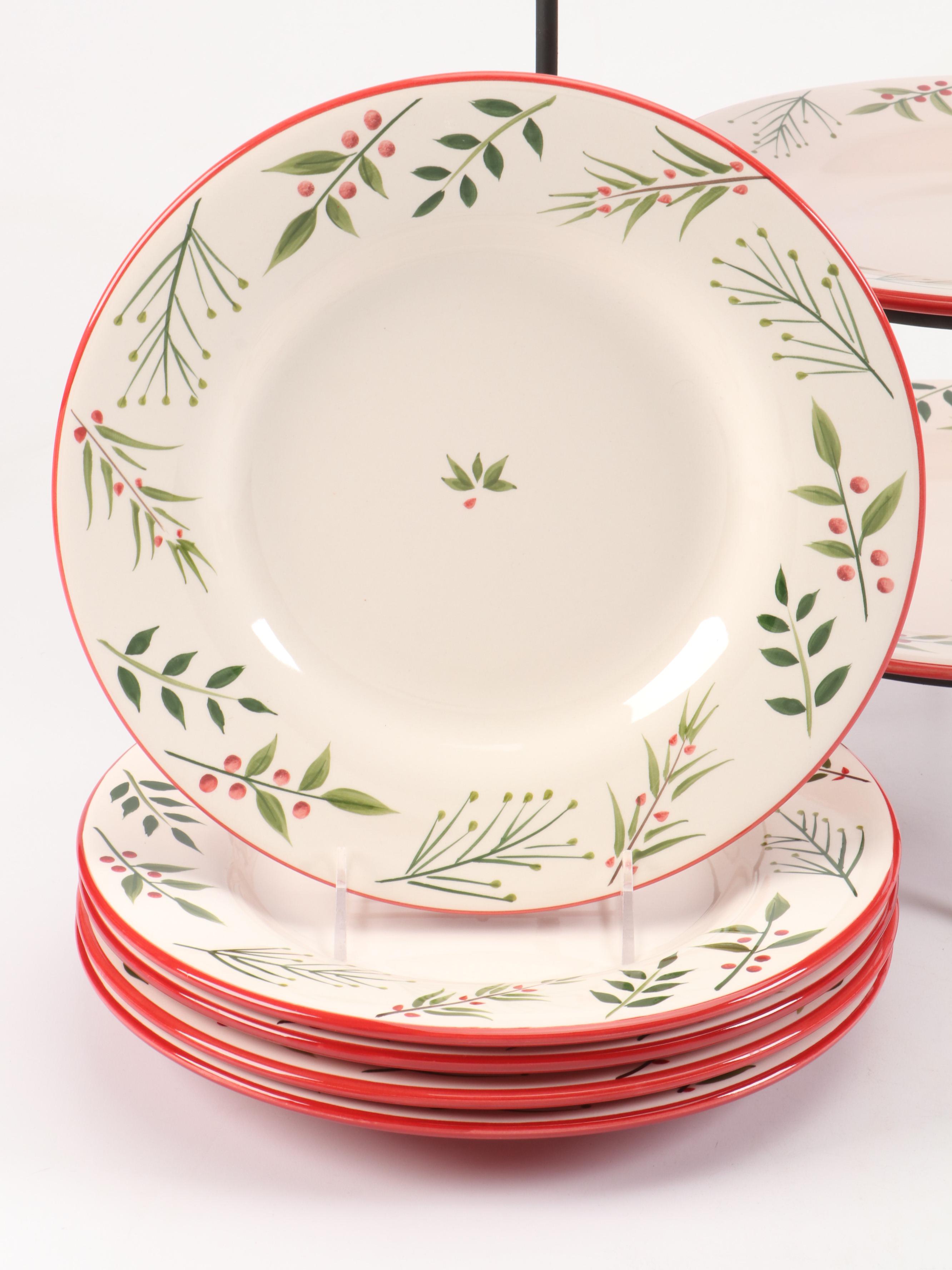 Hand-Painted Christmas Motif Dinner Plates, Three-Tiered Plate Rack and More
