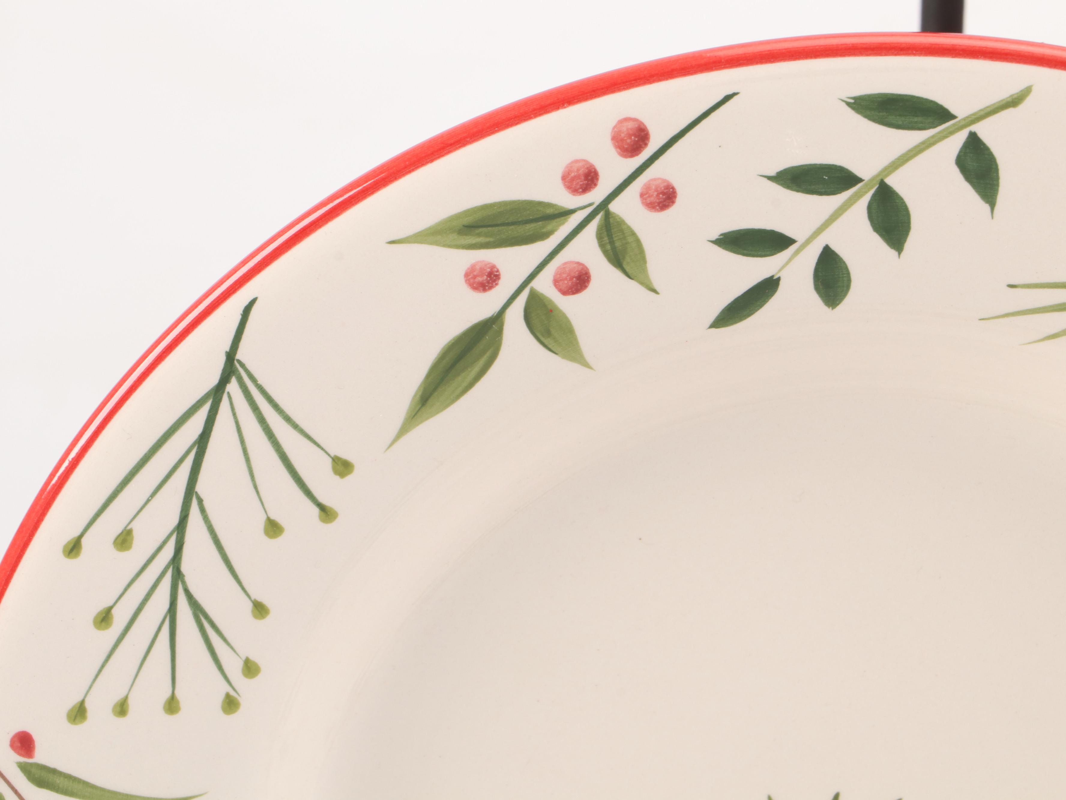 Hand-Painted Christmas Motif Dinner Plates, Three-Tiered Plate Rack and More