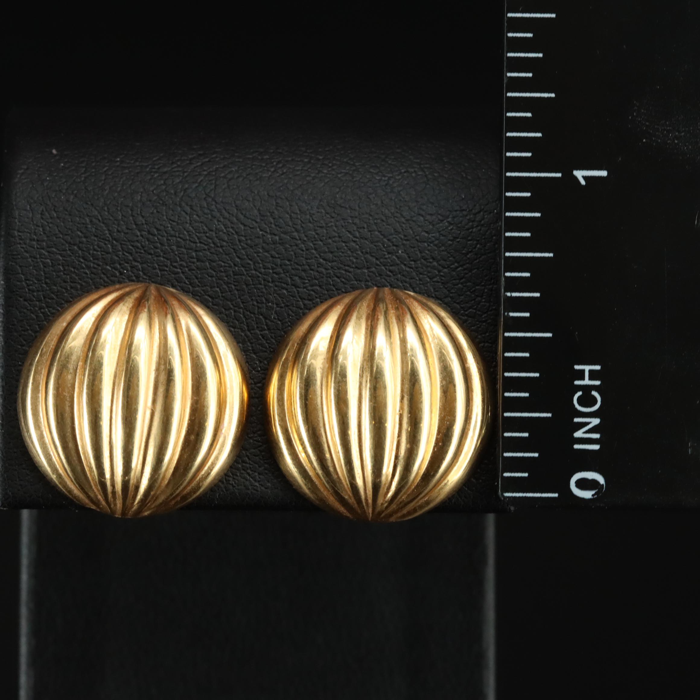 18K Fluted Button Earrings