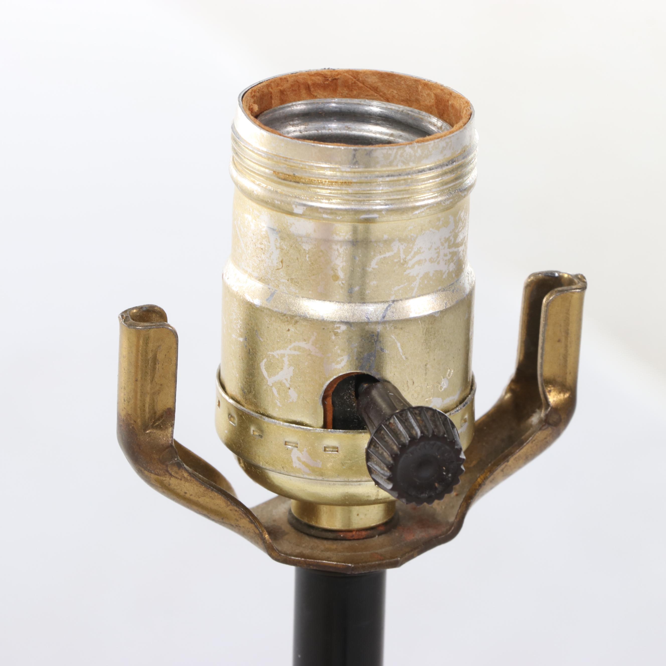 Westwood Carved Oak with Brass Eagle Table Lamp and Drum Shade, Mid-20th Century