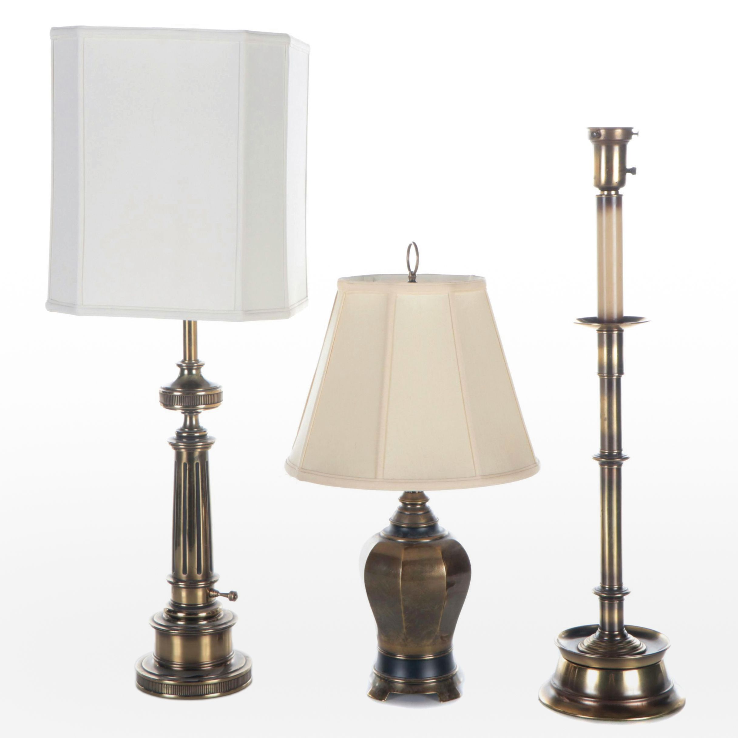 Stiffel and Westwood Brass With Rembrandt Type Torchiere Table Lamps