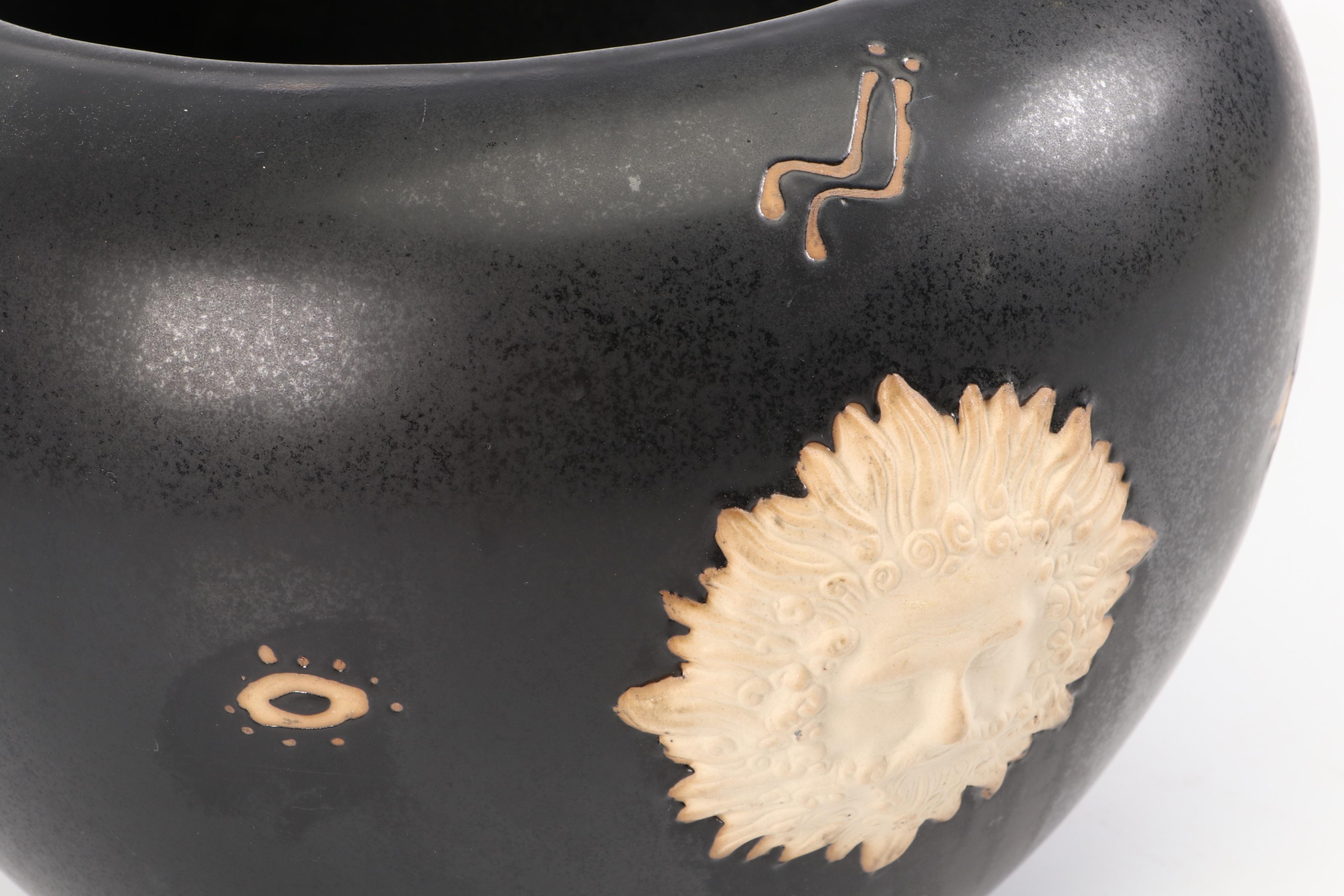 Napco Black Ceramic Bowl with Sun Face