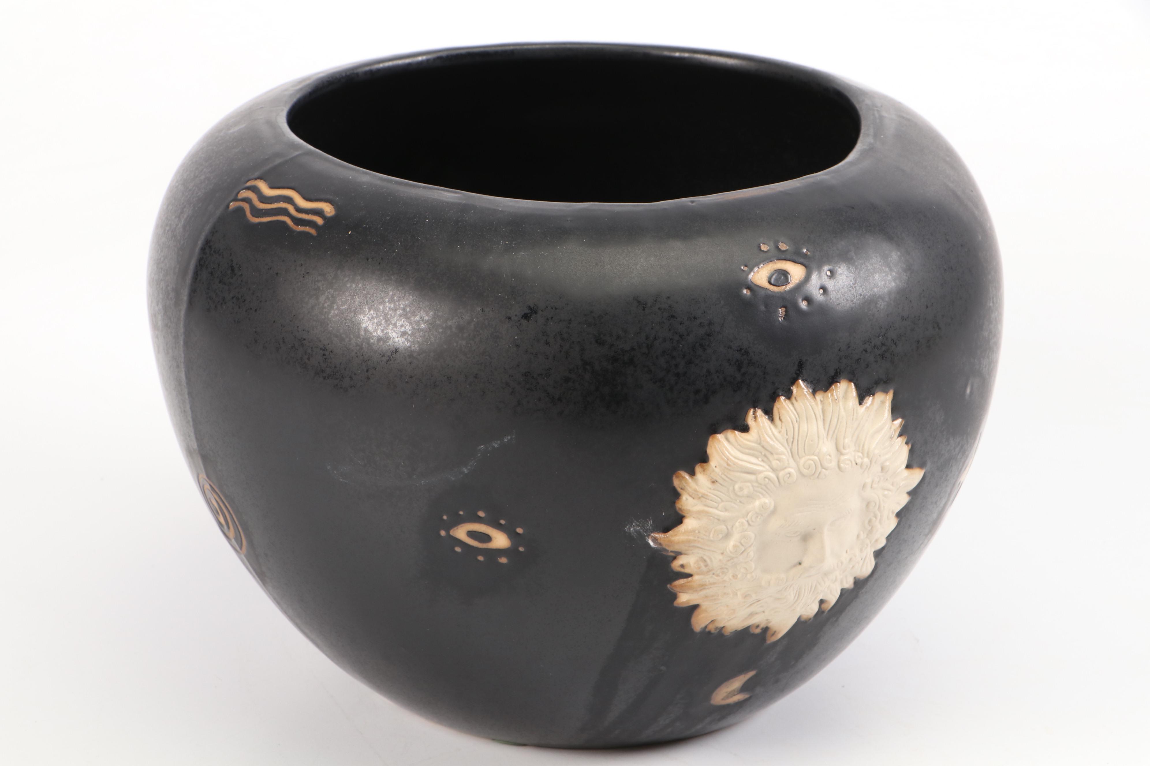 Napco Black Ceramic Bowl with Sun Face