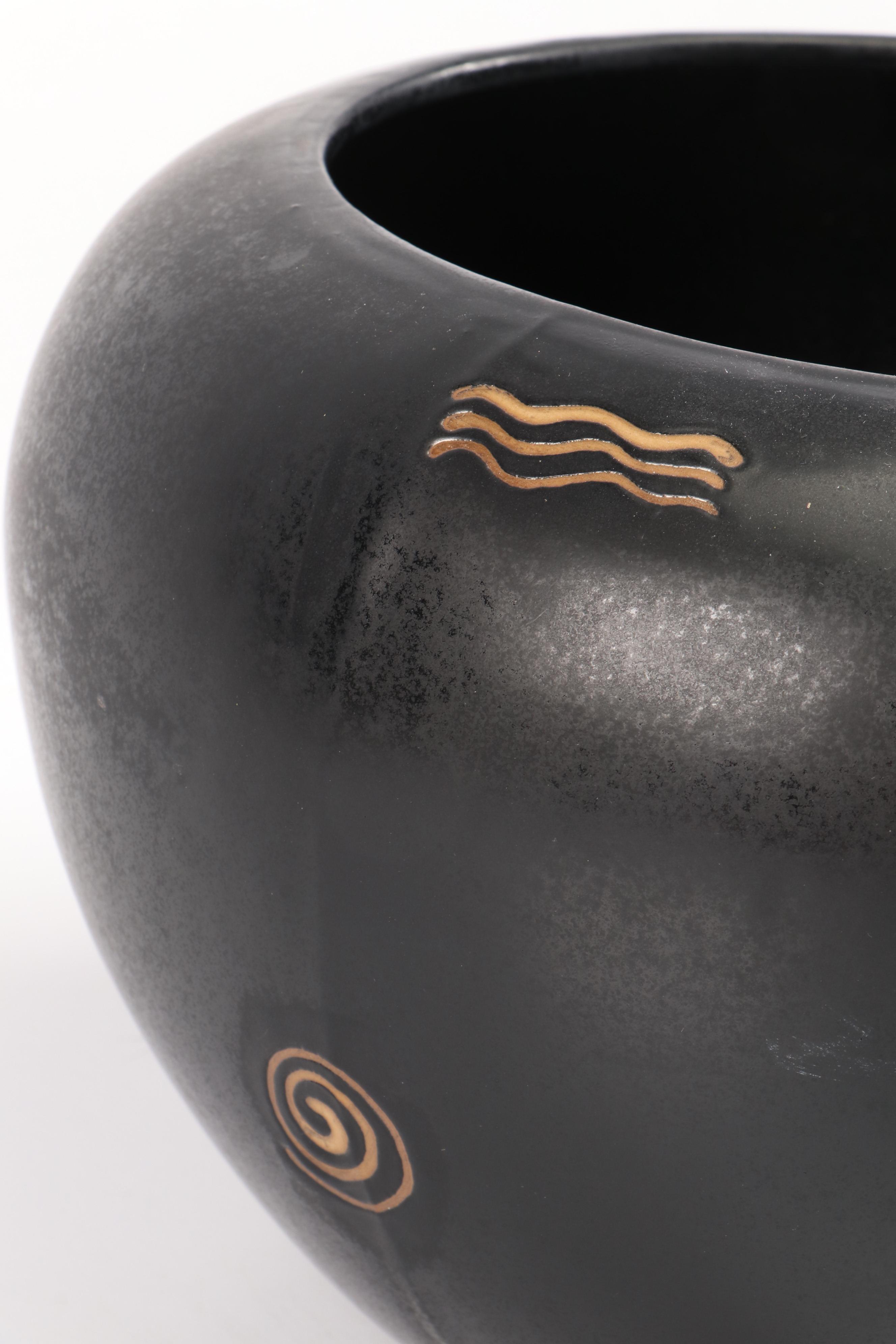 Napco Black Ceramic Bowl with Sun Face